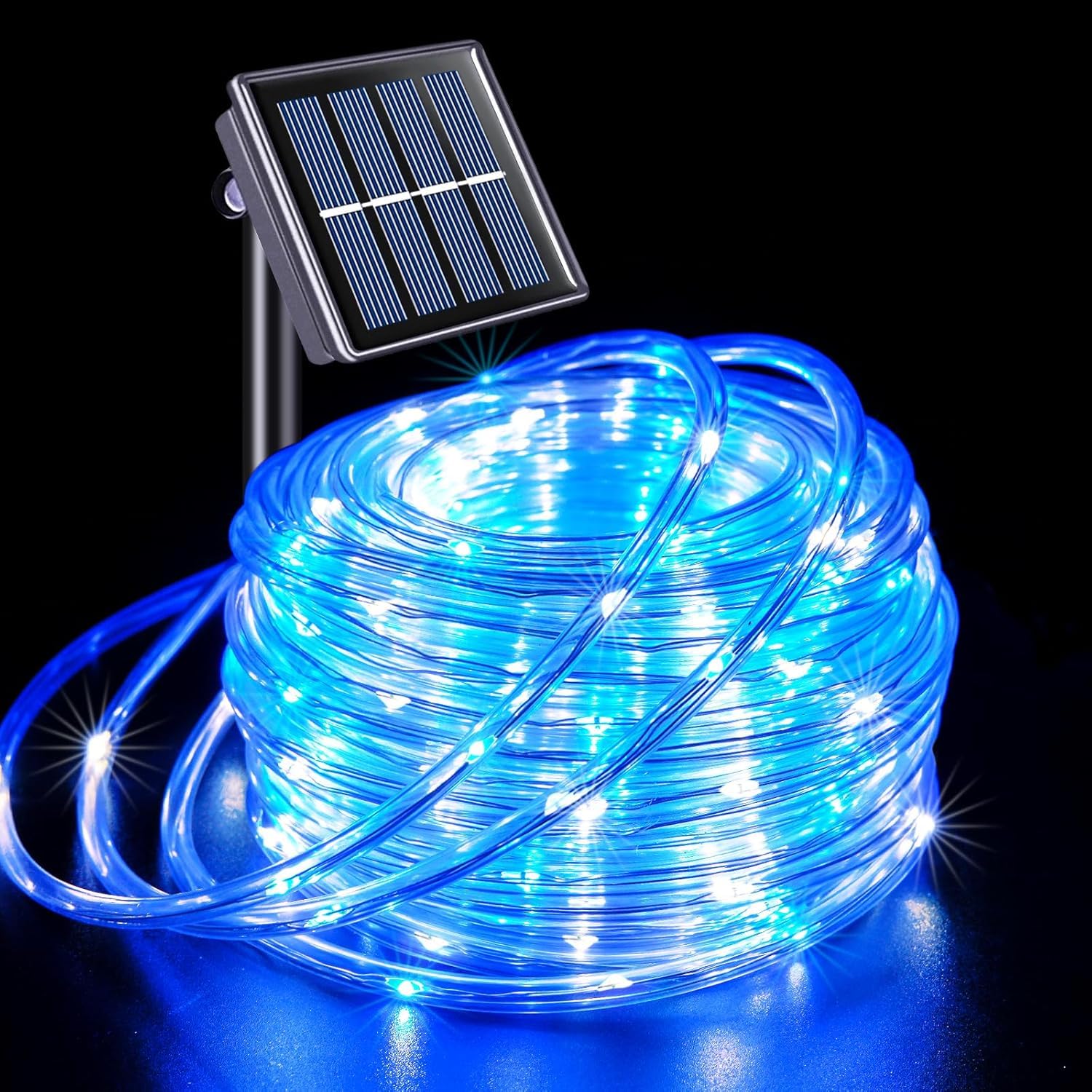 YEGUO Solar Rope Lights 66ft 200 LED Waterproof String Lights, Blue and White, 8 Modes for Outdoor Use