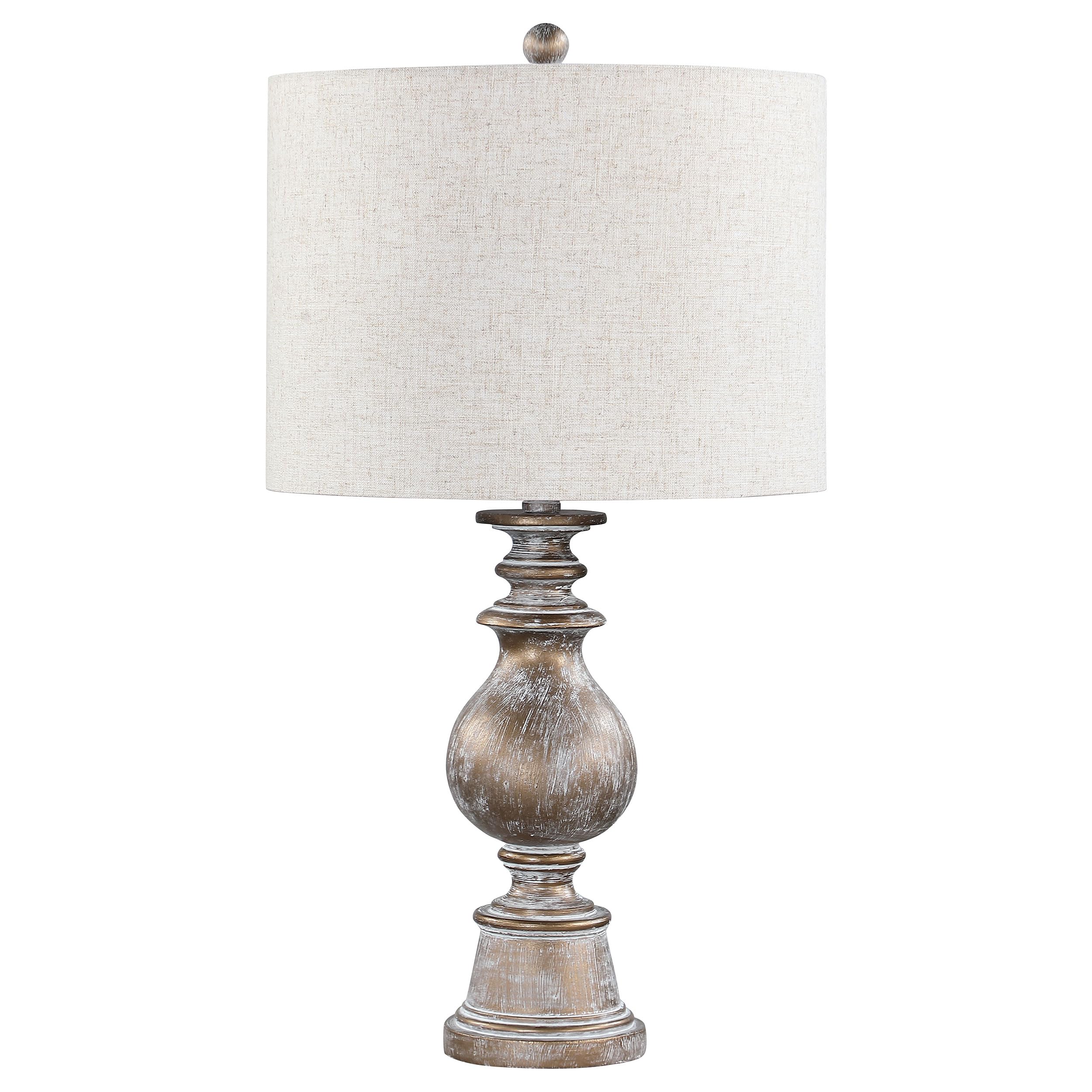 Coaster Home Furnishings Urn Table Lamp - 28 Drum Shade, Oatmeal Fabric, Antique Gold Base, 15W X 15D X 28H, Model 920