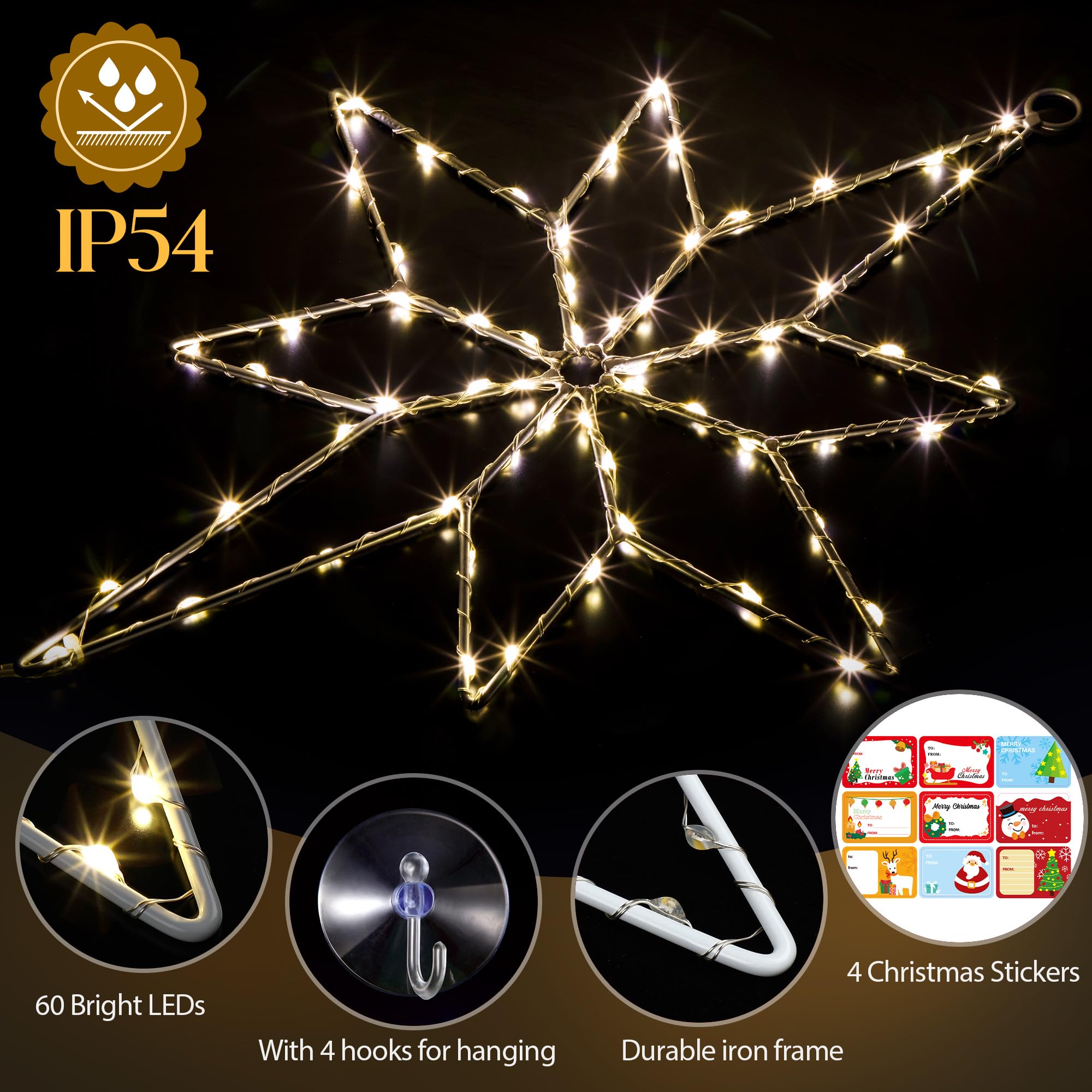 Hiboom 3 Packs 16In Large Christmas Window Light Decoration, 8 Lighting Modes and Timing Bethlehem Christmas Star Window Silhoue