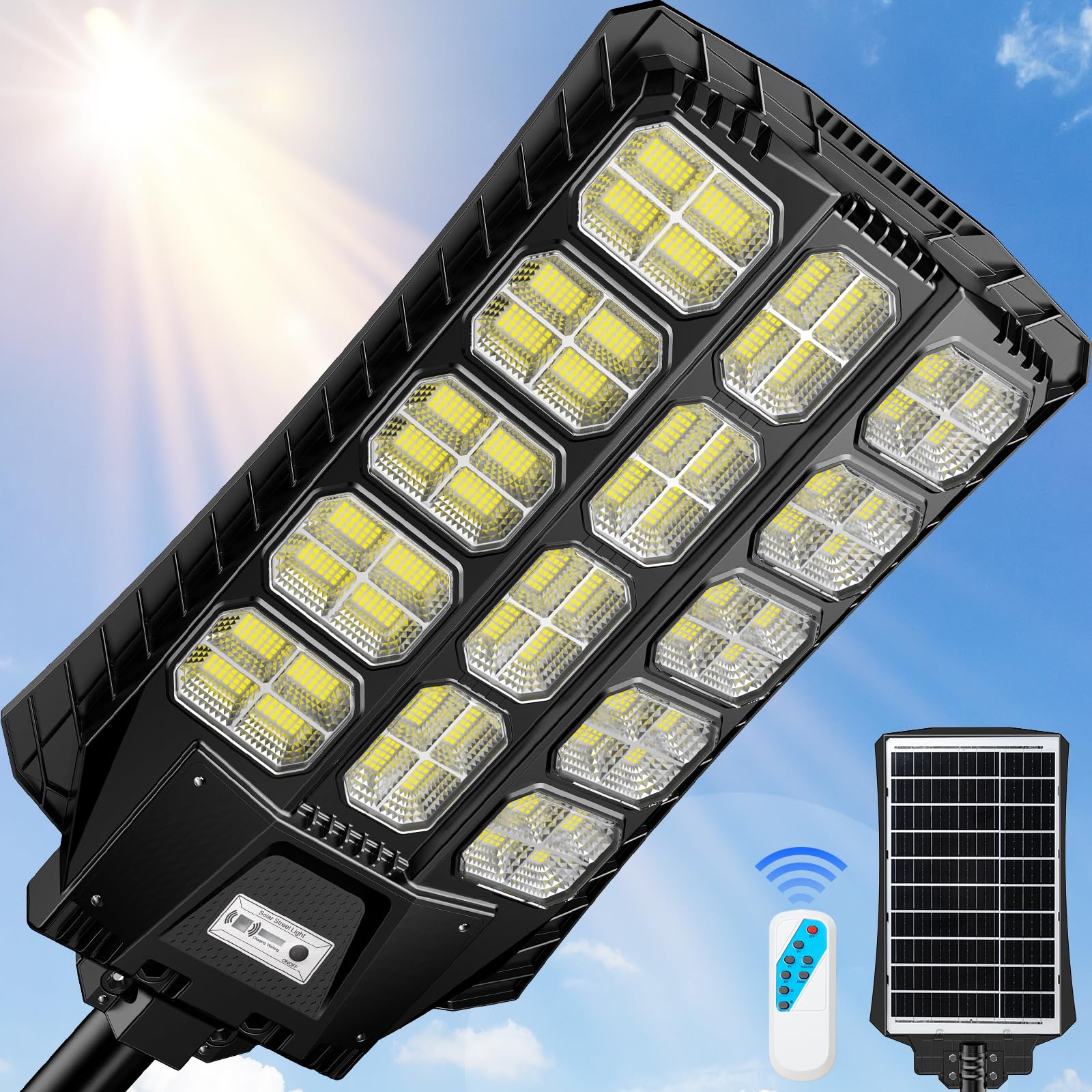 ZIZIWIN 9000W Solar Street Lights Outdoor Waterproof, Solar LED Flood Light Outside, Heavy Duty Solar Parking Lot Light Dusk to 