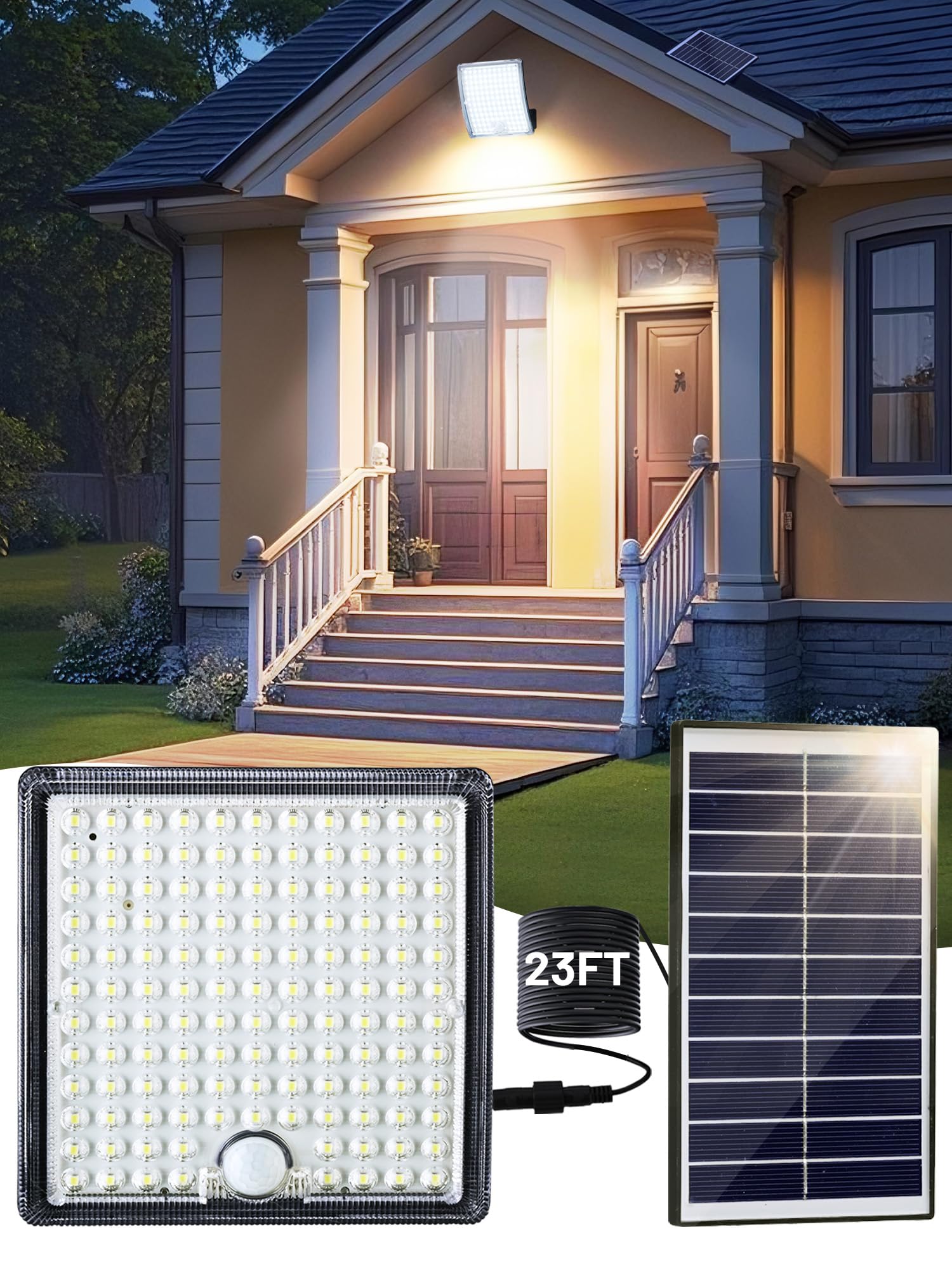 Solar Motion Lights Outdoor Waterproof with 5 Lighting Modes Solar Flood Lights Outdoor Waterproof with 23FT Cable 126 LED Luz Solar Para Exterior with 2000mAh Battery Shed/Porch/Yard/Patio/Garage
