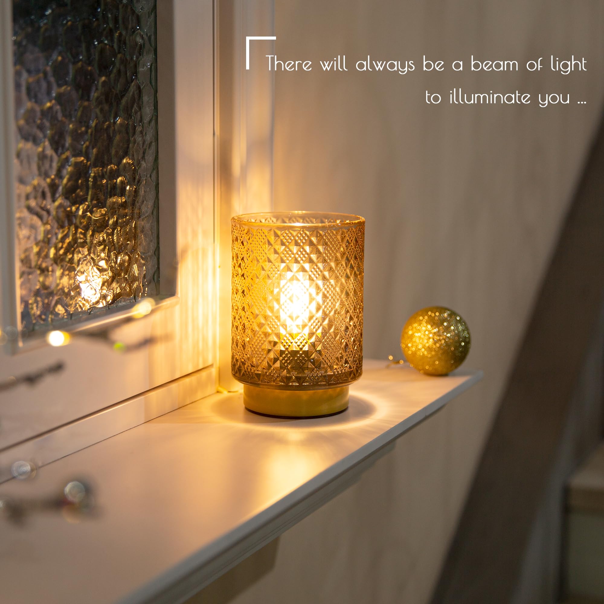 Lusharbor Battery Operated Lamp With Timer, Small Table Lamp With Led Bulb, Glass Cordless Lamps Bedside Battery Operated Lamp F