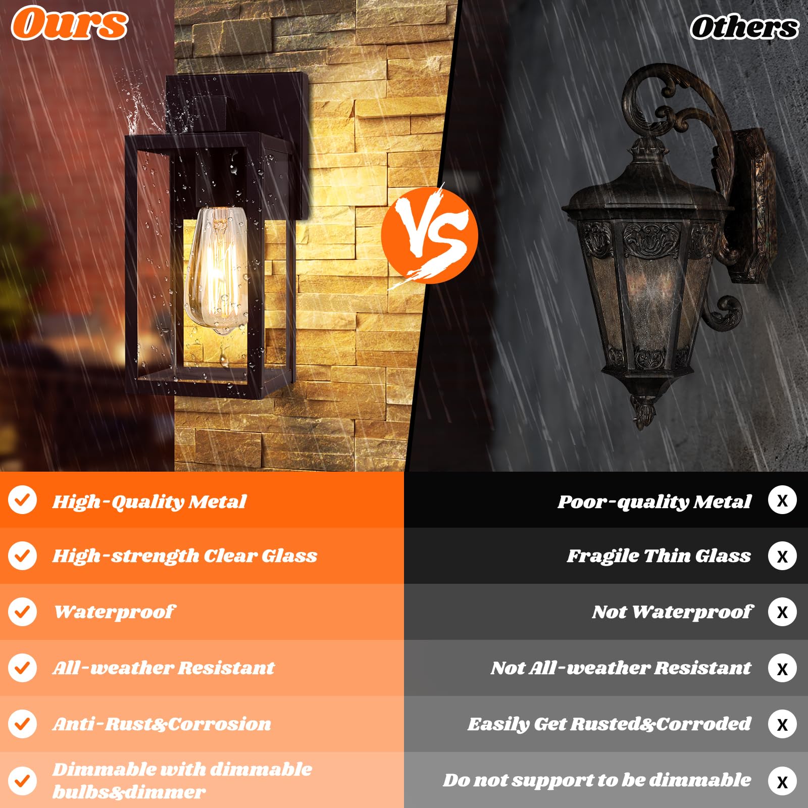 2-Pack Outdoor Wall Lights, Waterproof Exterior Wall Sconce Outdoor Light Fixtures, Brown Outside Wall Lantern With Clear Glass