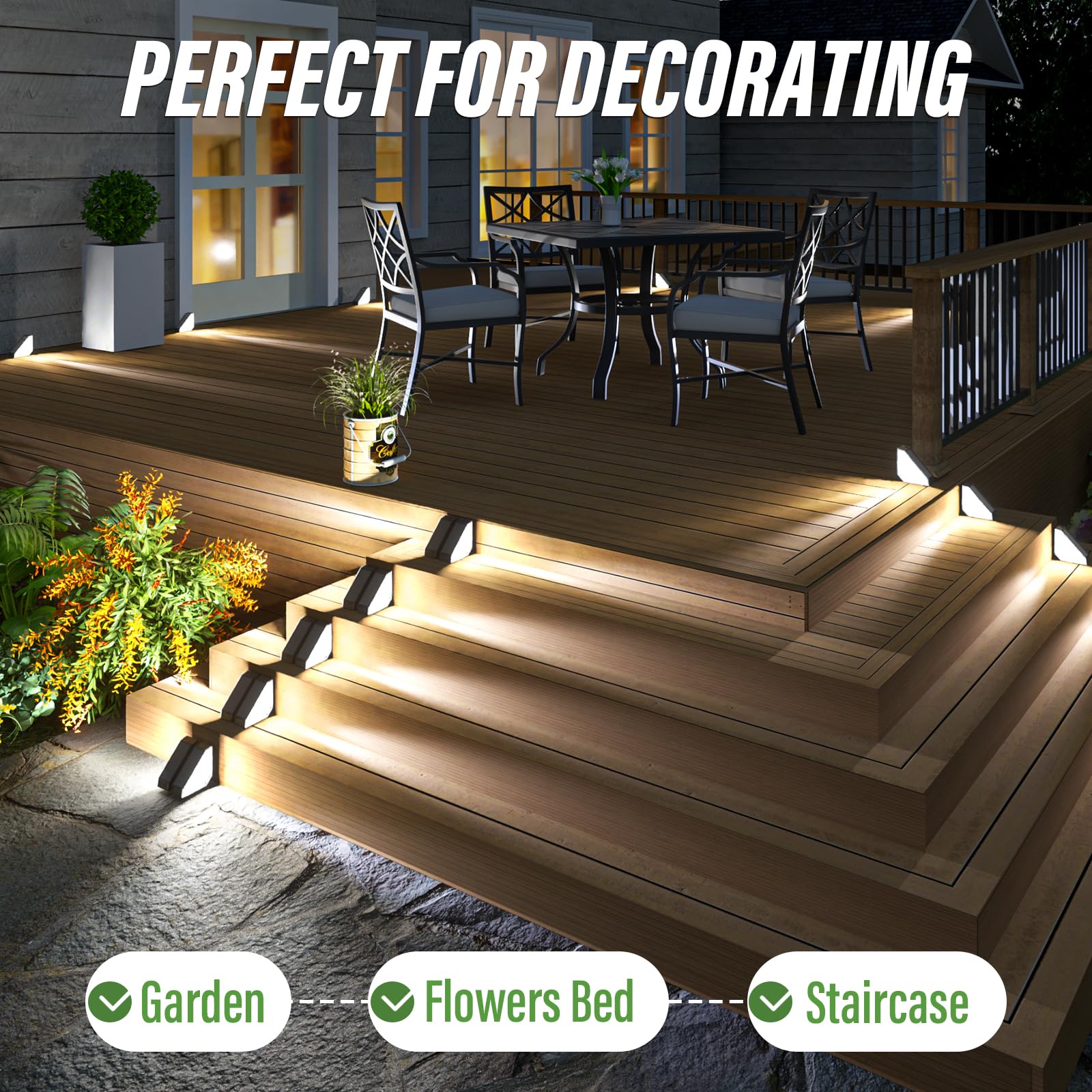 Jsot Solar Step Stair Lights Outdoor Waterproof For Yard Lighting Decor, 14 Pack Solar Powered Deck Fence Lights Outside, Solar