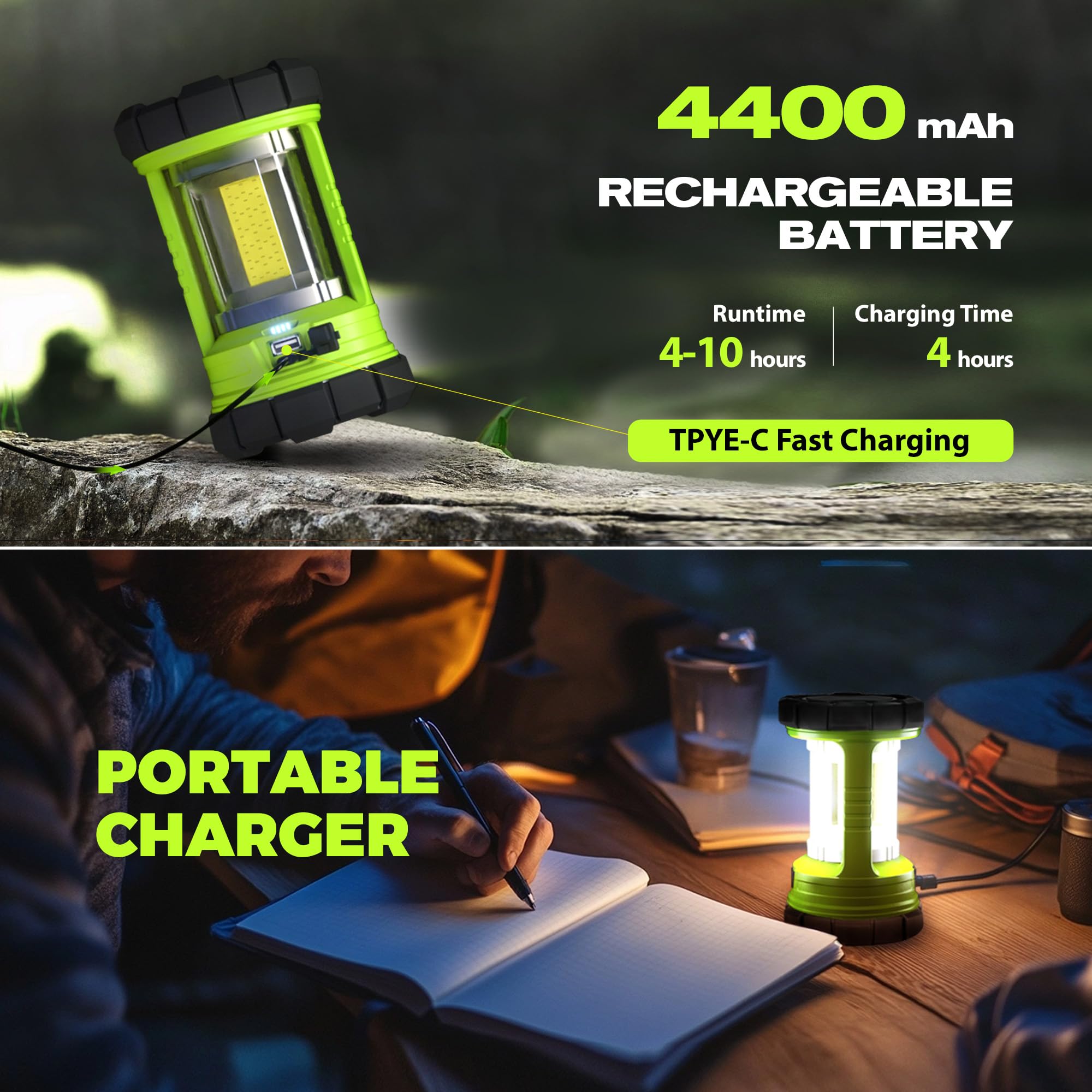 elesall Camping Lantern, 3000LM LED Rechargeable Battery Operated Lantern, 5 Light Modes, COB Waterproof Lantern Flashlight, Cam