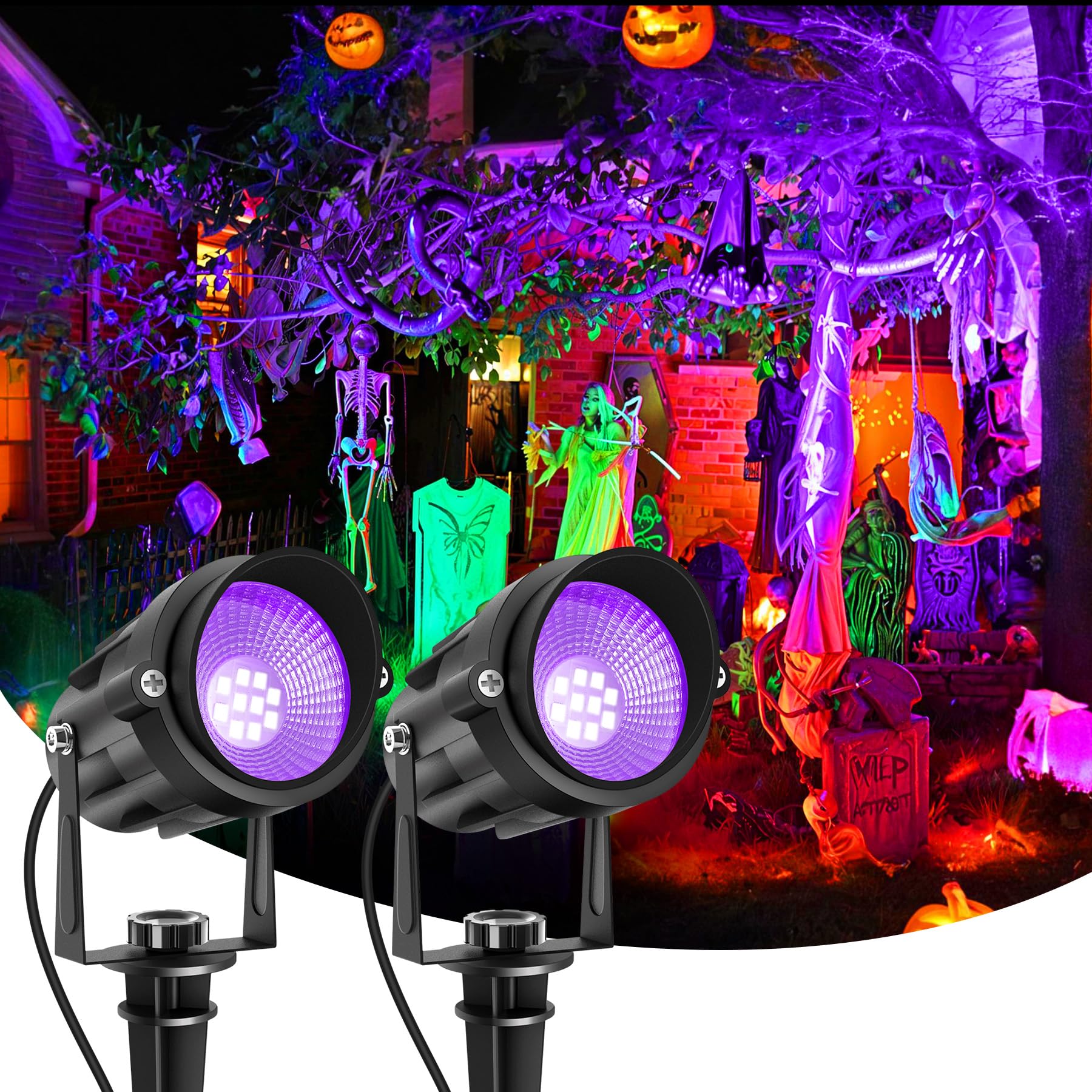 Crepow Halloween Outdoor Black Light Spotlight  Led Black Lights Waterproof Landscape Lighting With Us Plug For Glow Party Body discomfort-reducingt Fluorescent Poster Stage Yard Garden Decoration(2 Pack)