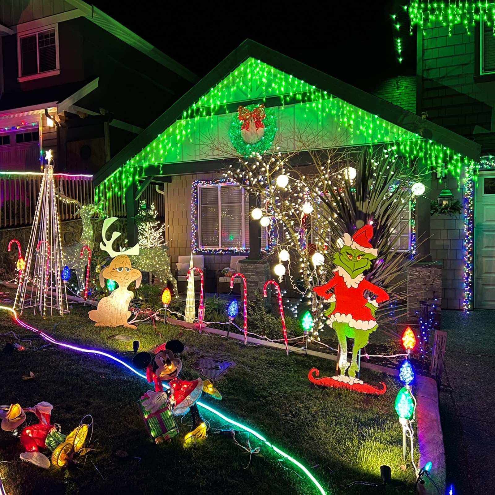 Nielfoi 33Ft 400 Led Christmas Icicle Lights - Waterproof, 8 Modes, Green Hanging Decoration