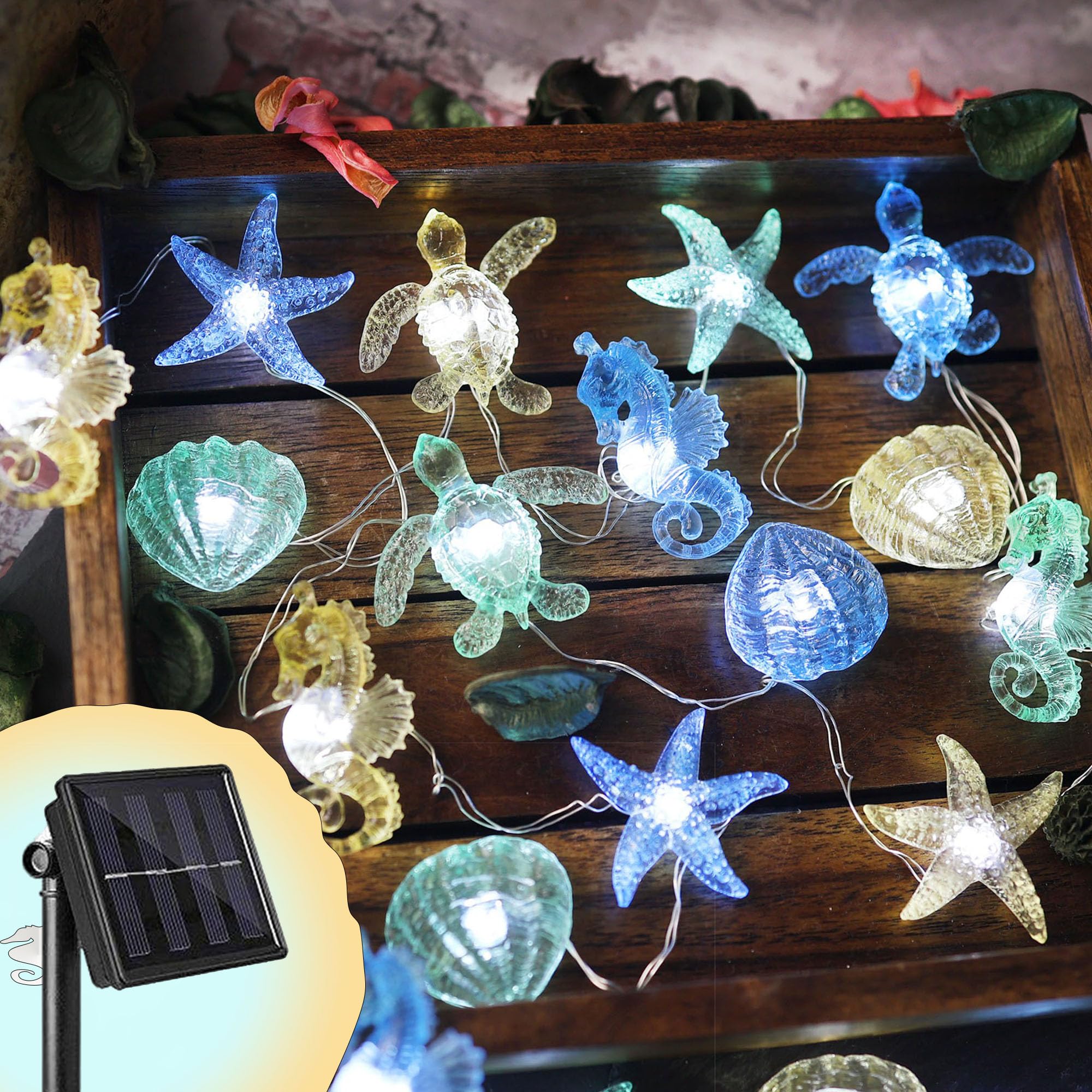 Solar String lights Outdoor Decorative Fairy Solar Lights for Outside Garden D  cor Waterproof Sea life Turtle Seahorse Starfish