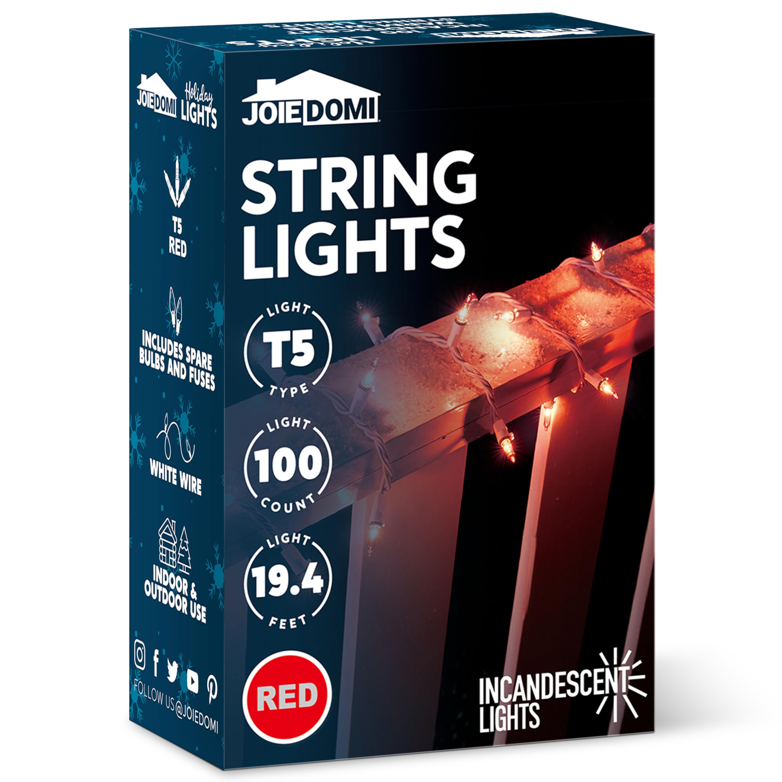 Joiedomi 100 Count Mini Red Christmas String Lights, 21.4Ft Indoor Fairy Lights With White Wire For Holiday Decor, Model 31991