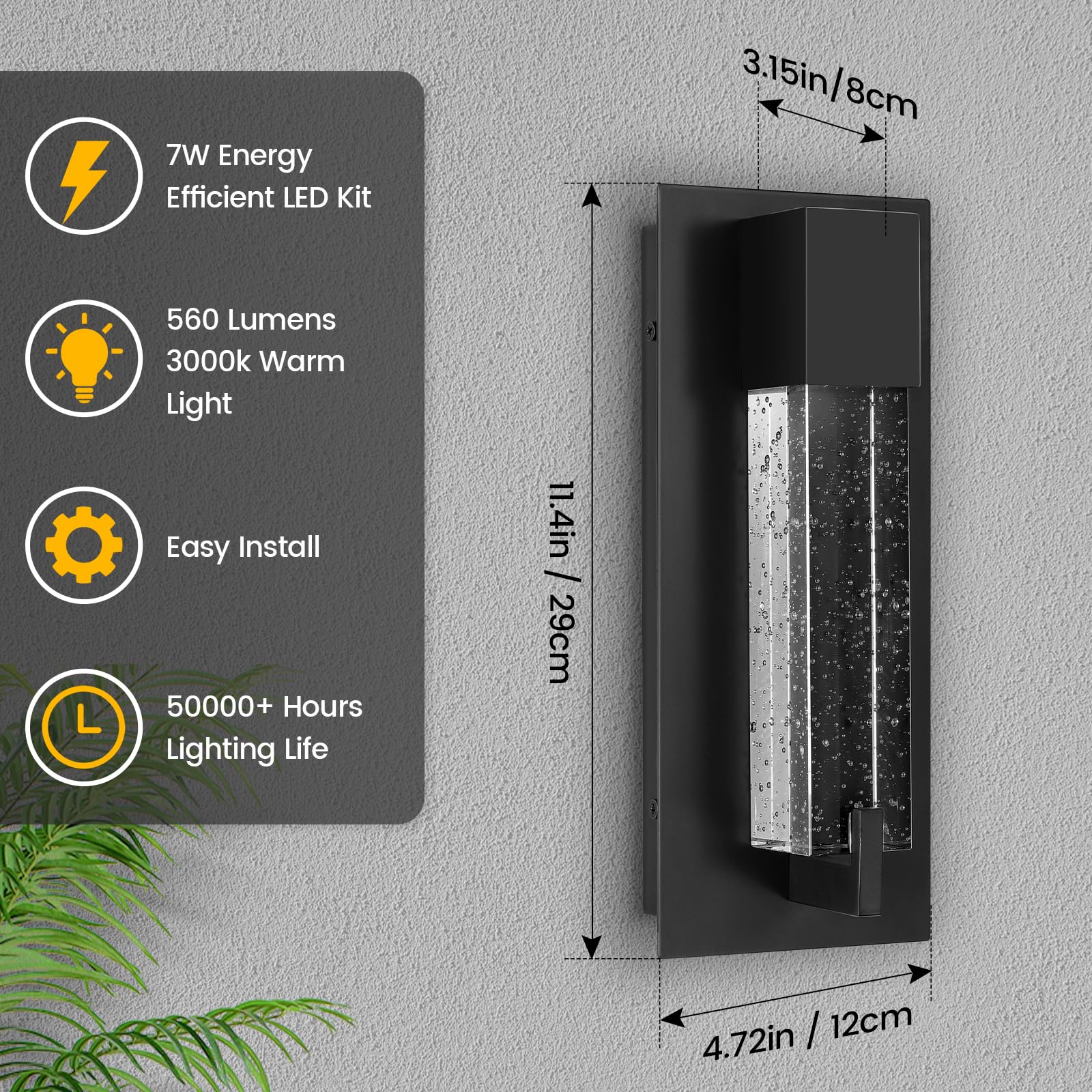 WOSHITU LED Wall Sconce Light: 11 Inch Black Modern Sconces Wall Lighting 3000K Dimmable Crystal Wall Lamps Indoor Bathroom Scon