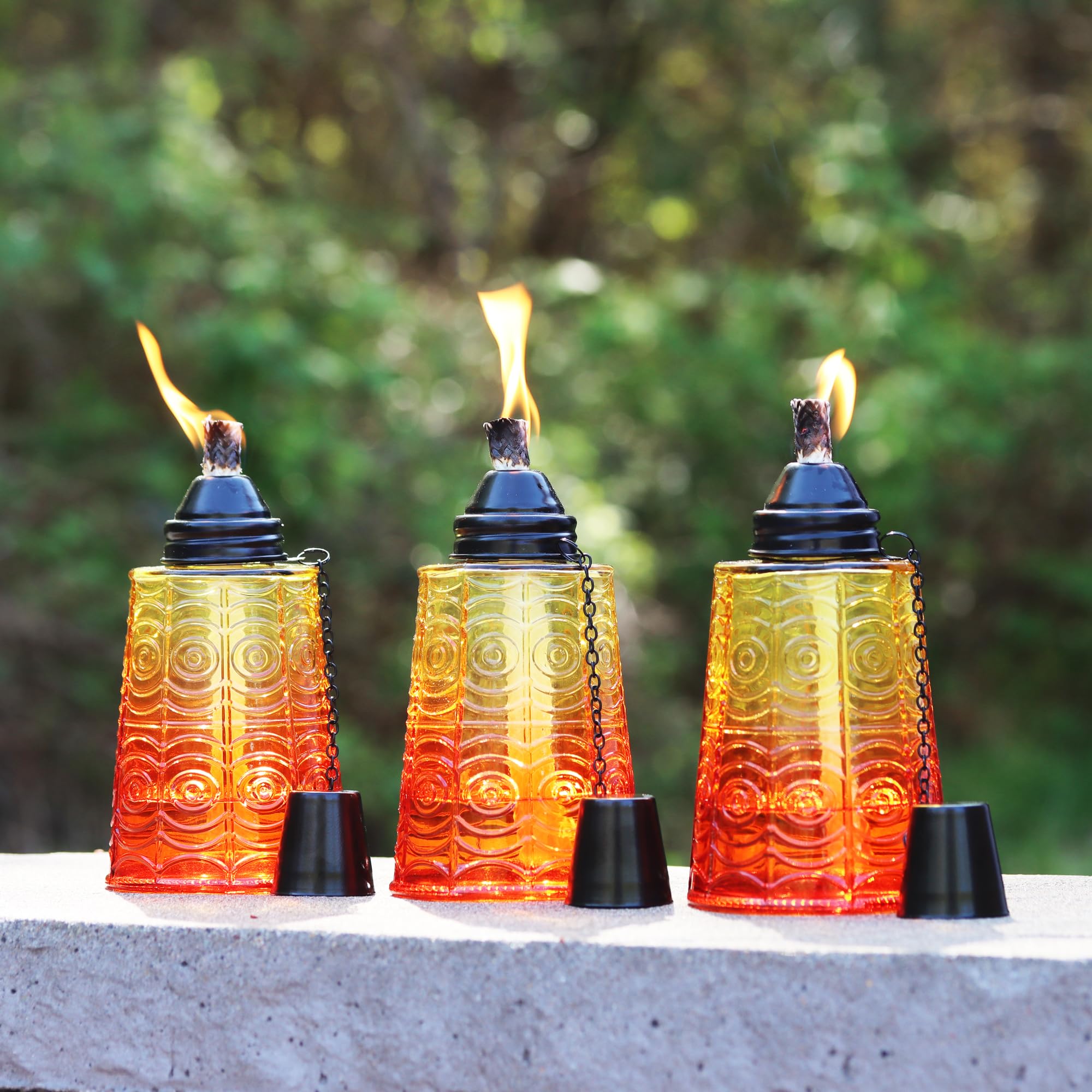 Seraphic Citronella Table Top Torches, Decorative Glass, Set of 3, 16oz, Sunset Orange