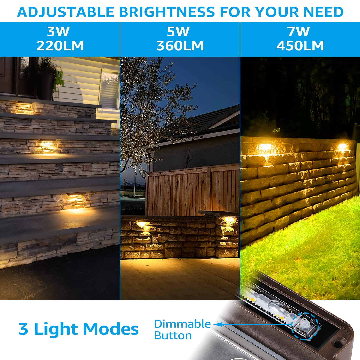 LEONLITE 12 Inch Dimmable LED Hardscape Lighting, 3W/5W/7W, Warm White, Die-casted Aluminum & Stainless Steel, Model 62365