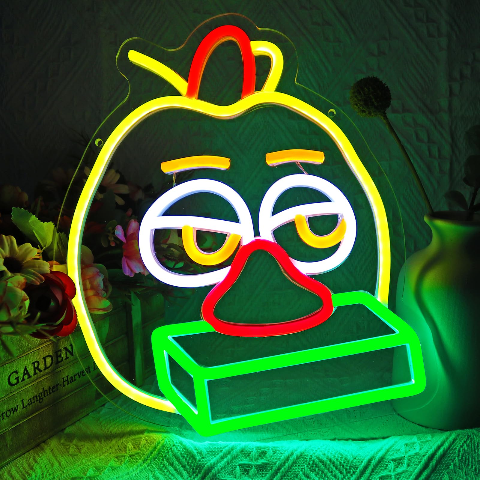 NAIYISI Playful Chicken Neon Signs for Wall Decor, Anime LED Light for Bedroom, Kids Room, Birthday Decorations, USB Powered, Y