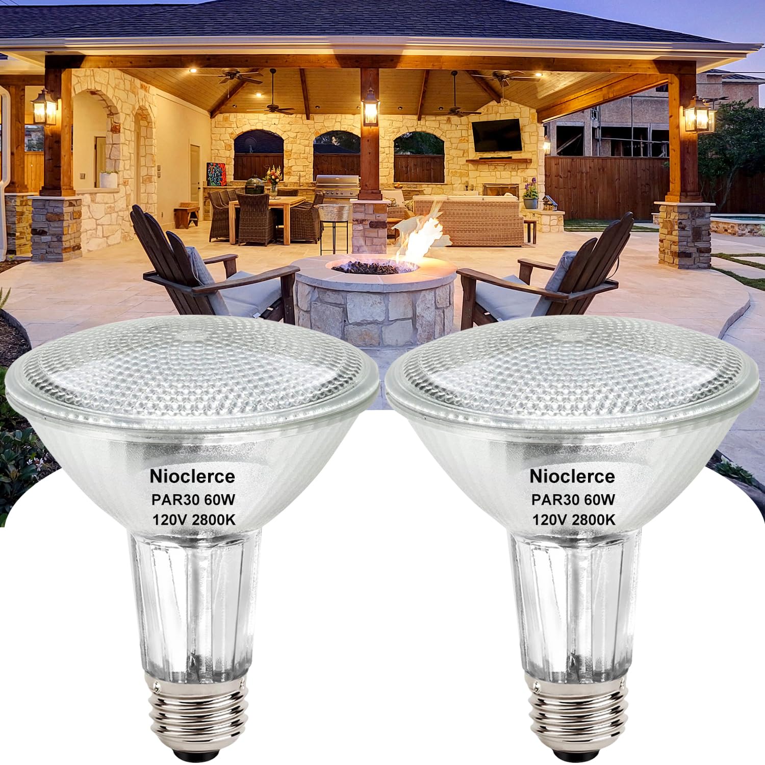 Nioclerce Halogen Par30 Long Neck 60W 120V 700Lm, 2 Pack High Output Halogen Par30 Dimmable 2800K Warm White With E26 Base, Long