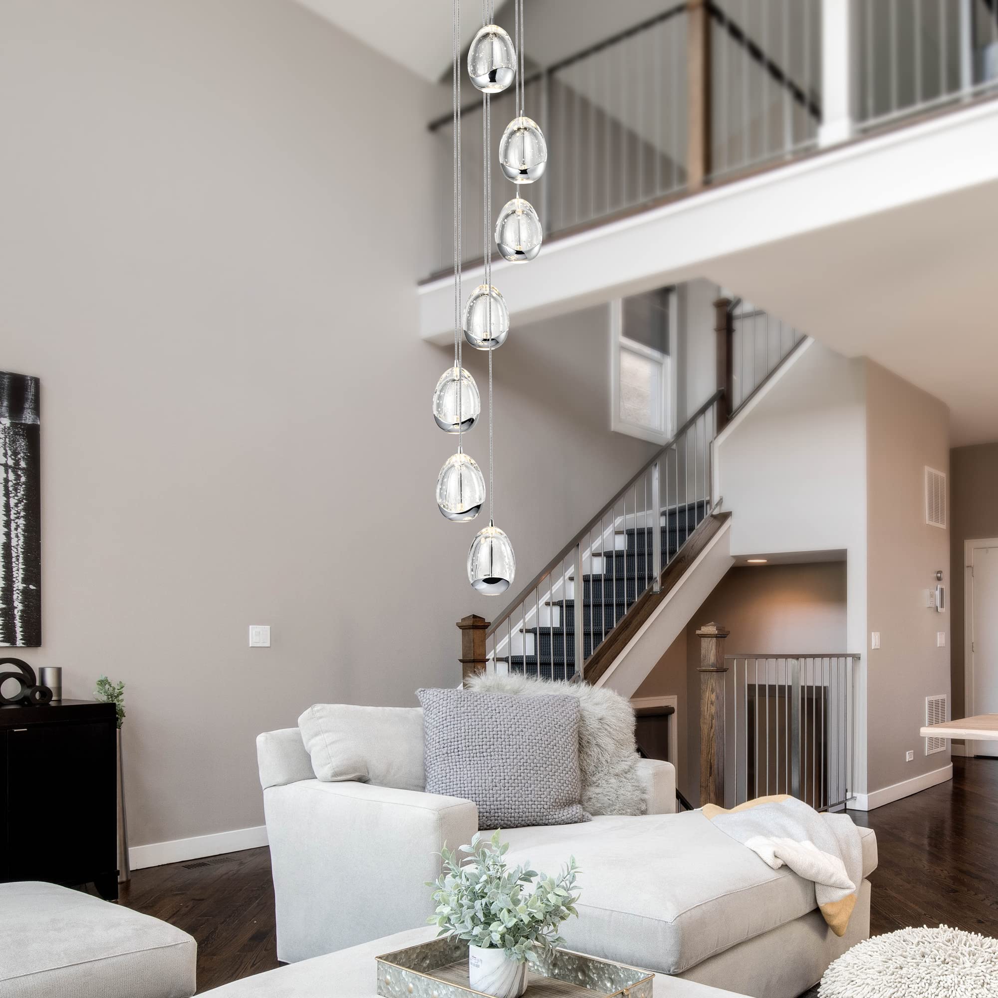 Vonn Venezia 7-Light Led Chandelier, Adjustable Height, Polished Chrome With Clear Glass Shades