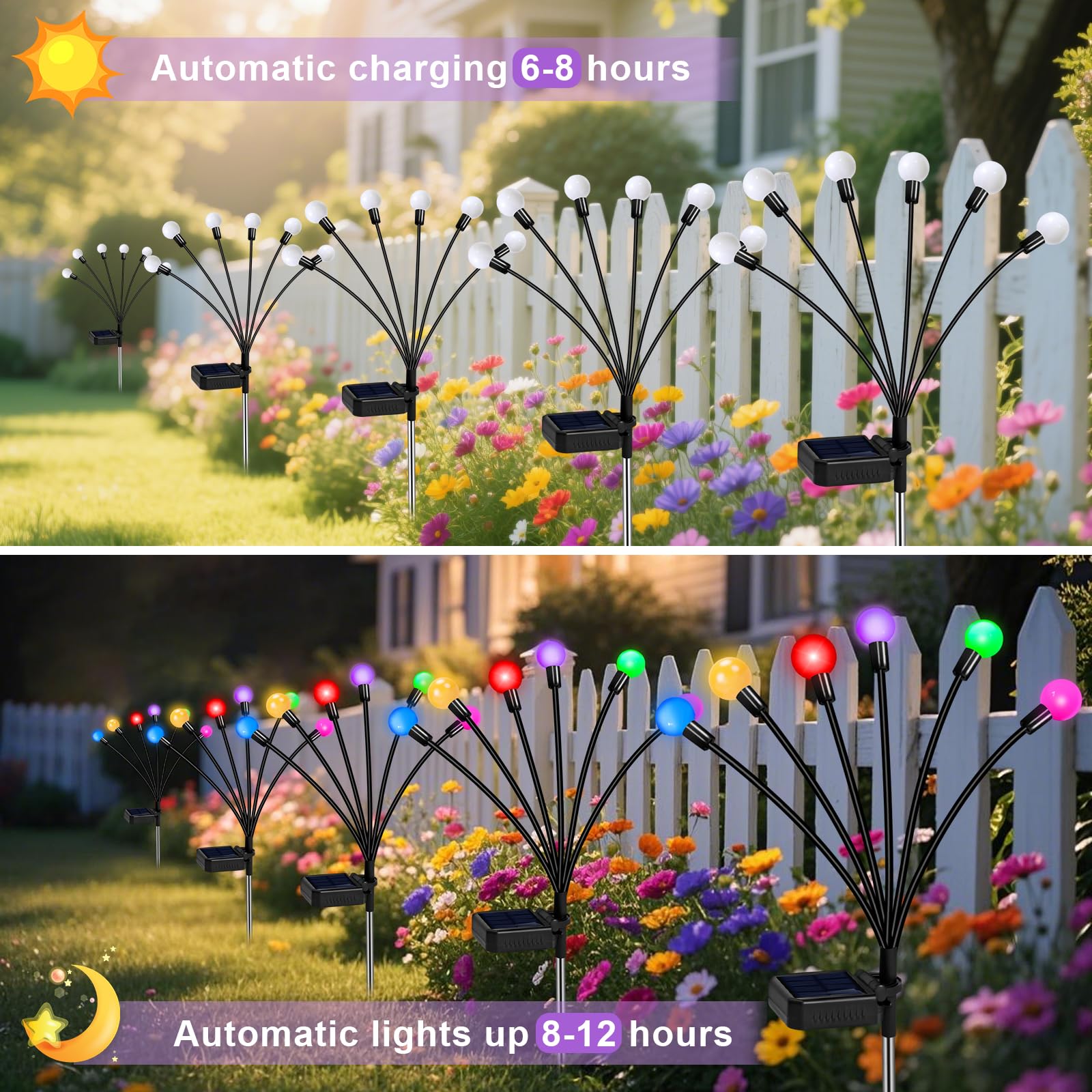 Solar Garden Lights Outdoor Decor, 24 Leds Solar Firefly Light, Multicolor Changing Rgb Swaying Lights Outdoor Waterproof, 4 Pac