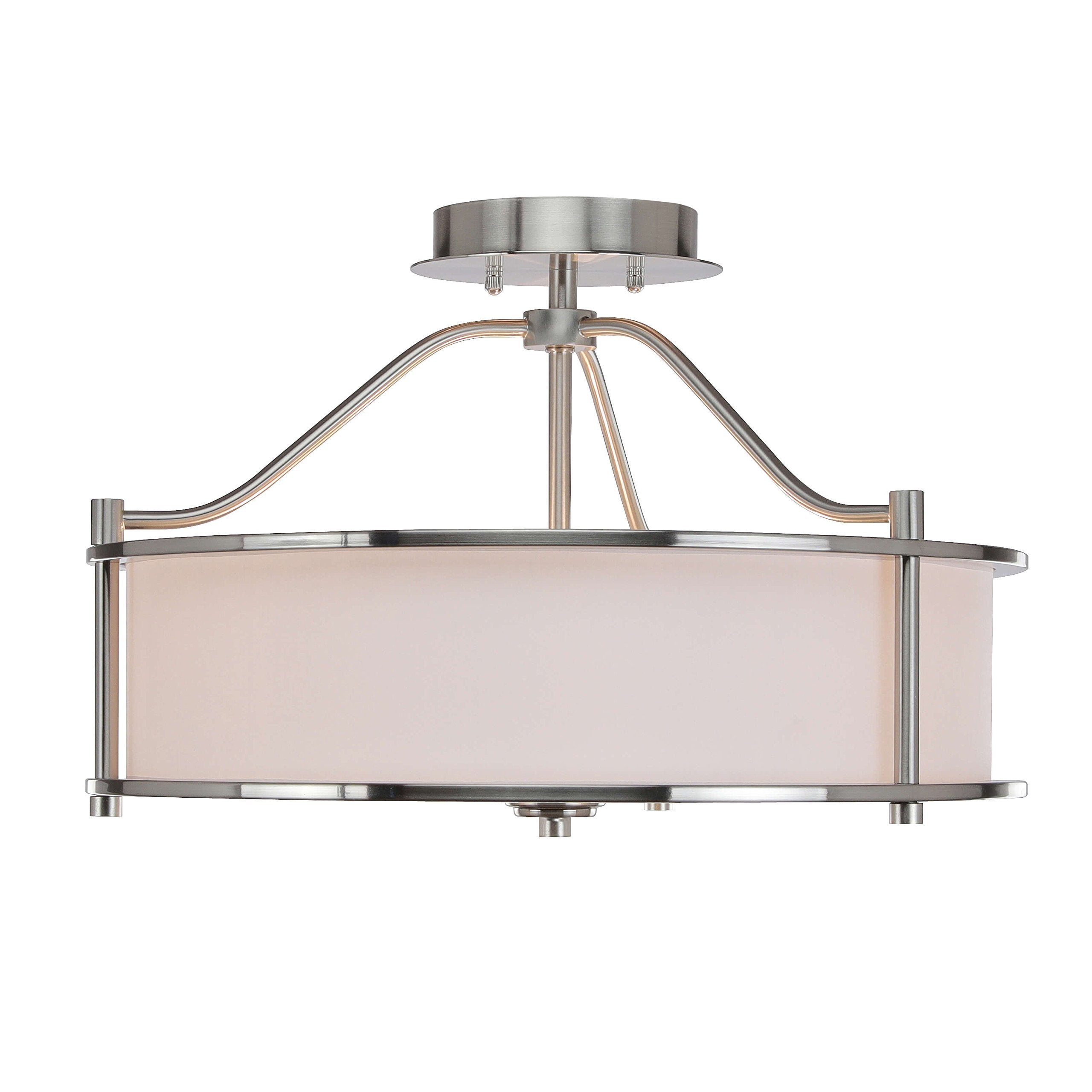 Xinbei Lighting Semi Flush Mount Ceiling Light 18 Inch 3 Light Close To Ceiling Light With Fabric Shade And Glass Diffuser, Brus