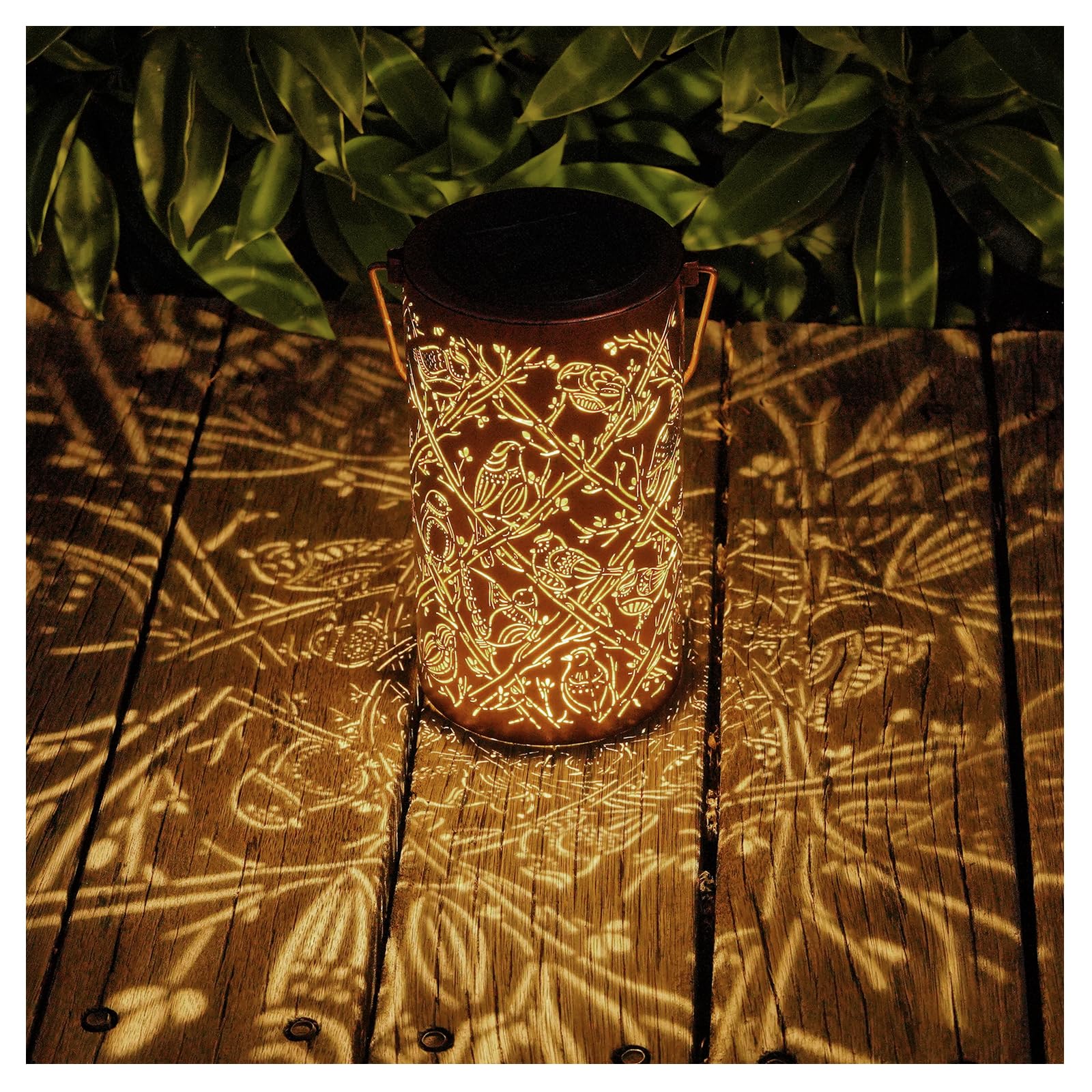 Solar Cardinal Lanterns Outdoor Hanging Decor Lantern,Waterproof Hollow Out Metal Decorative Garden Light,Graceful Decoration Fo