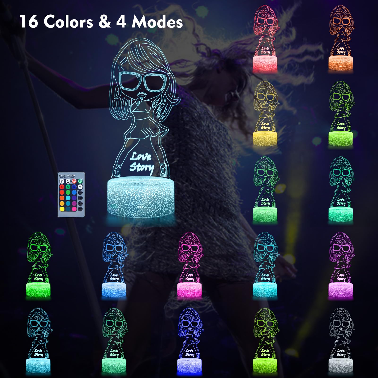 Cover Joy 3D Night Light Gifts: Fans Merch, Table Lamp With Remote Control And Smart Touch, Singer Gifts For Girls Room Decor Music Party Birthday Christmas