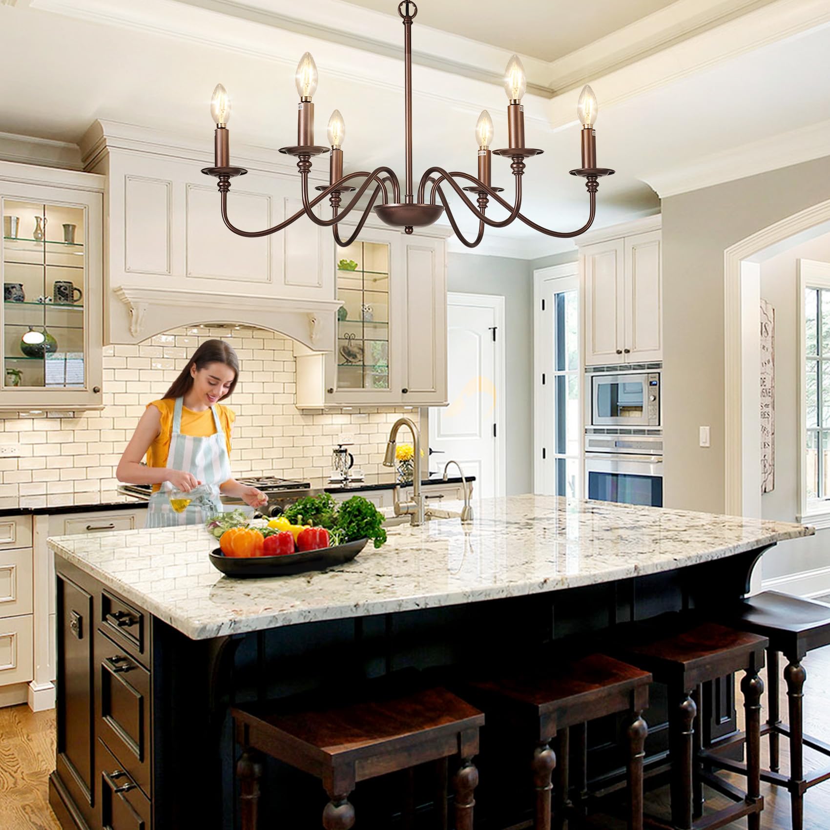 Depuley Farmhouse Chandelier For Dining Room: 6-Light Antique Industrial Hanging Ceiling Pendant Light Fixture For Kitchen - Oil