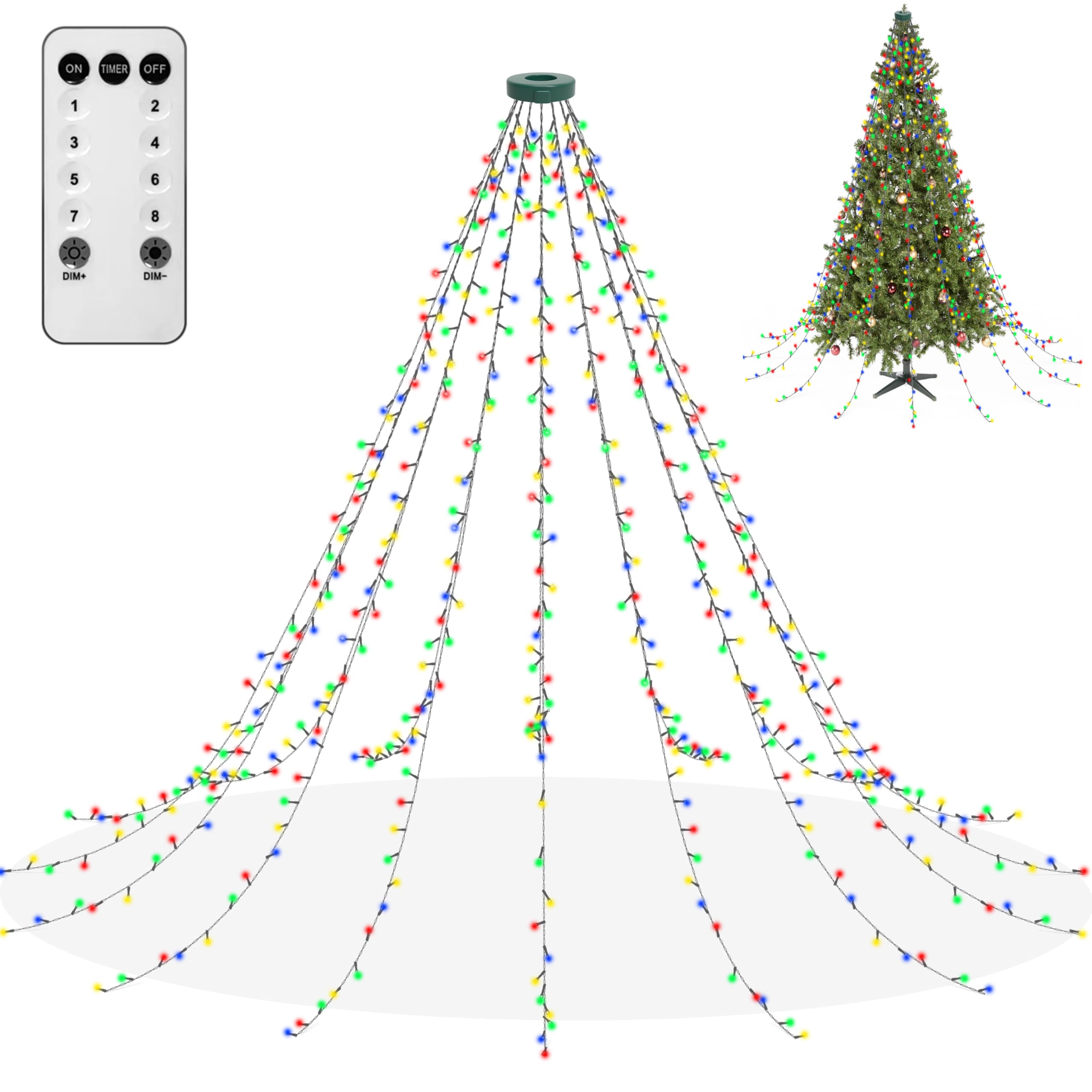 aneeway Christmas Tree Lights String, 480LED Christmas Lights for Tree with 8 Light Modes & Memory Function, 9.84FT x 16 String 