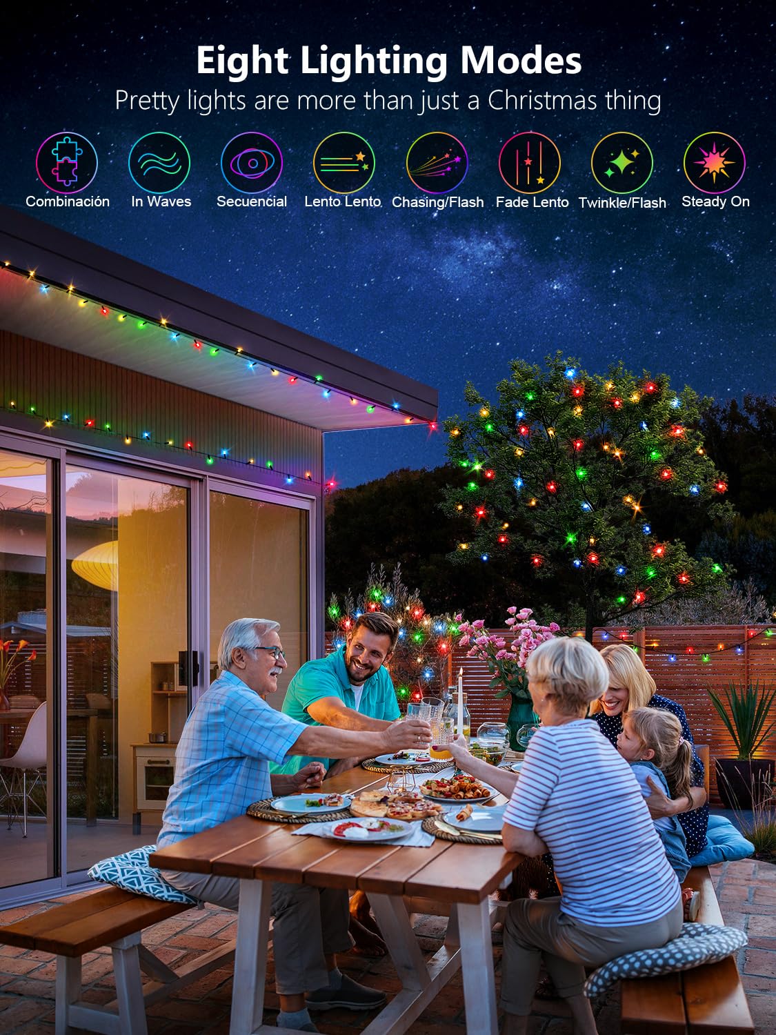 Roscoo 300 Led String Lights Outdoor  100Ft Multicolor Christmas Lights For Outside With Remote  Timer Memory Function  8 Modes Waterproof Fairy Lights Plug In  For Xmas Tree Bedroom Patio Party