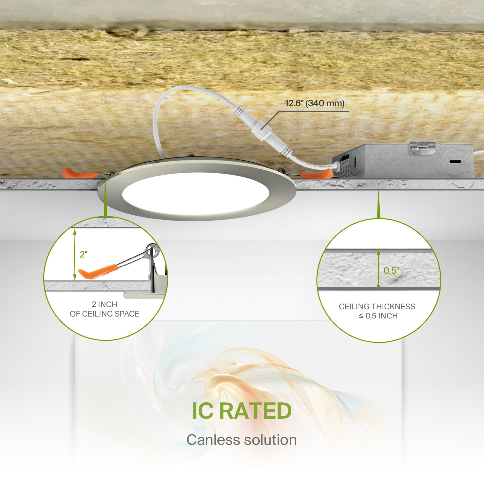 Asd 6 Pack Led Recessed Lighting 6 Inch 12W  5 Cct 2700K-5000K Cri90+  Ic Rated Ultra Thin Dimmable Ceiling Lights With J Box  Canless Wafer Downlight  Round Slim Panel Light  Energy Star Etl  Nickel