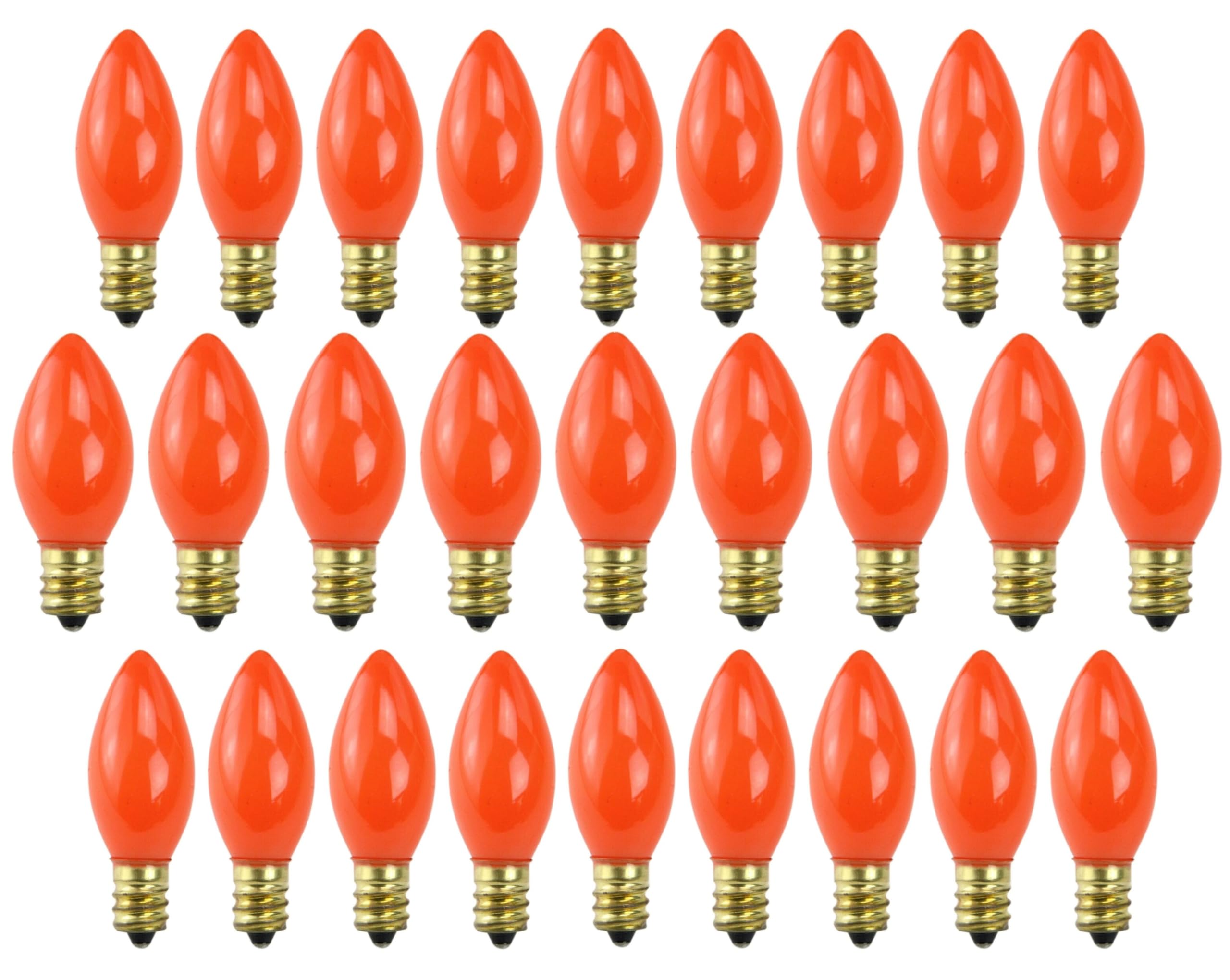 C7 Christmas Lights Replacement Bulbs - C7 Replacement Bulbs - E12 Candelabra Base - 5 Watt, 120 Volt - Set Of 25 (Orange)