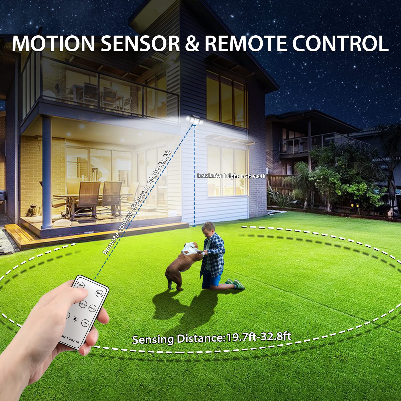 Szpower Solar Outdoor Lights, 3000Lm Solar Flood Lights With 401 Led, 6 Heads Motion Sensor Lights 360° Beam Angle, Ip65 Waterproof,3 Adjustable Brightness, Remote Control Security Lights 1 Packs