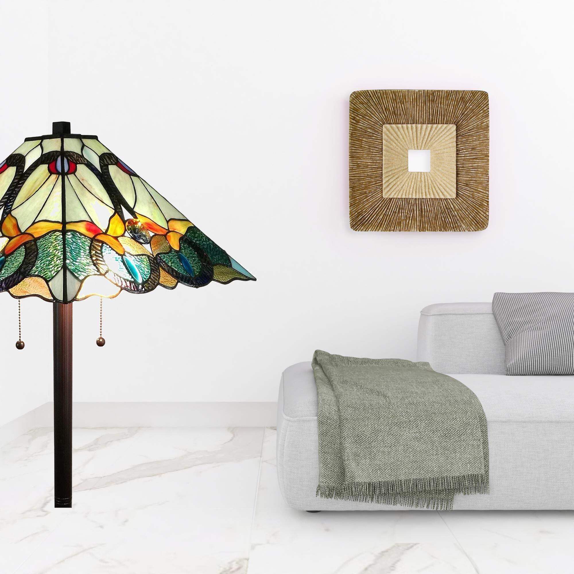 Homeroots Traditional Floor Lamp With Brown & Blue Stained Glass Shade, 62 X 17 X 17 In.