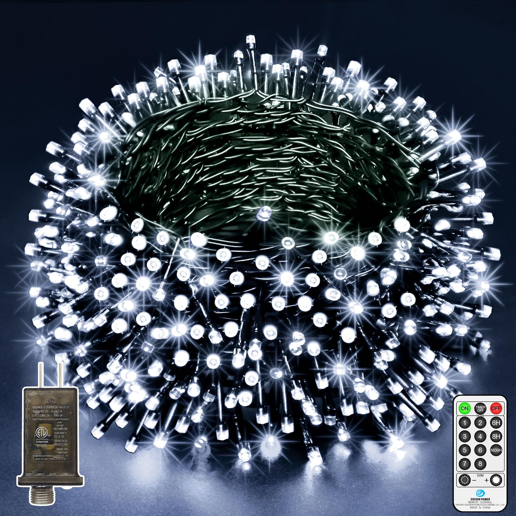 ROADAYLY 394FT LED Christmas String Lights, 1000 Lights, Waterproof, 8 Modes, Timer, Cool White