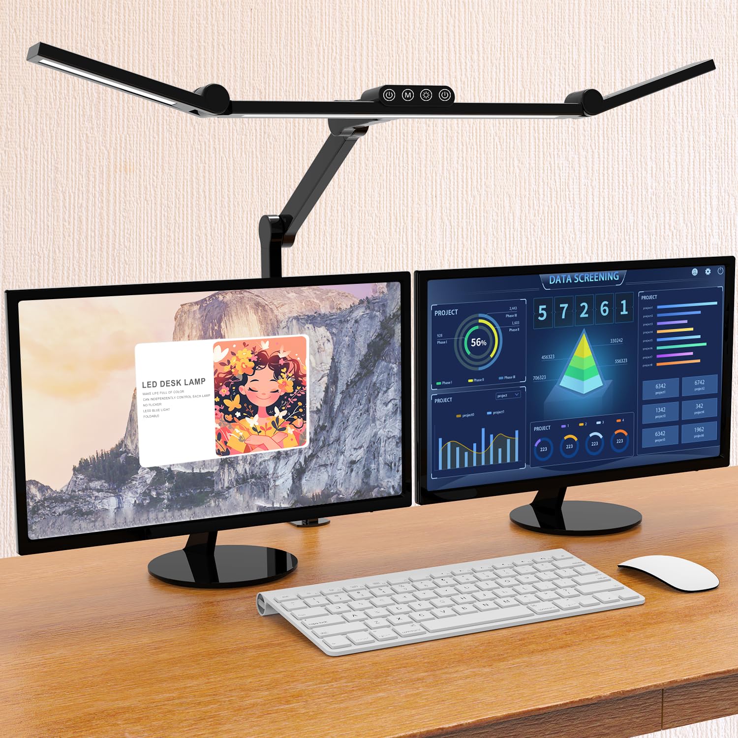 Micomlan LED Desk Lamp with Clamp, 24W Ultra Bright, Stepless Dimming, Metal, Black, Model FDDL03