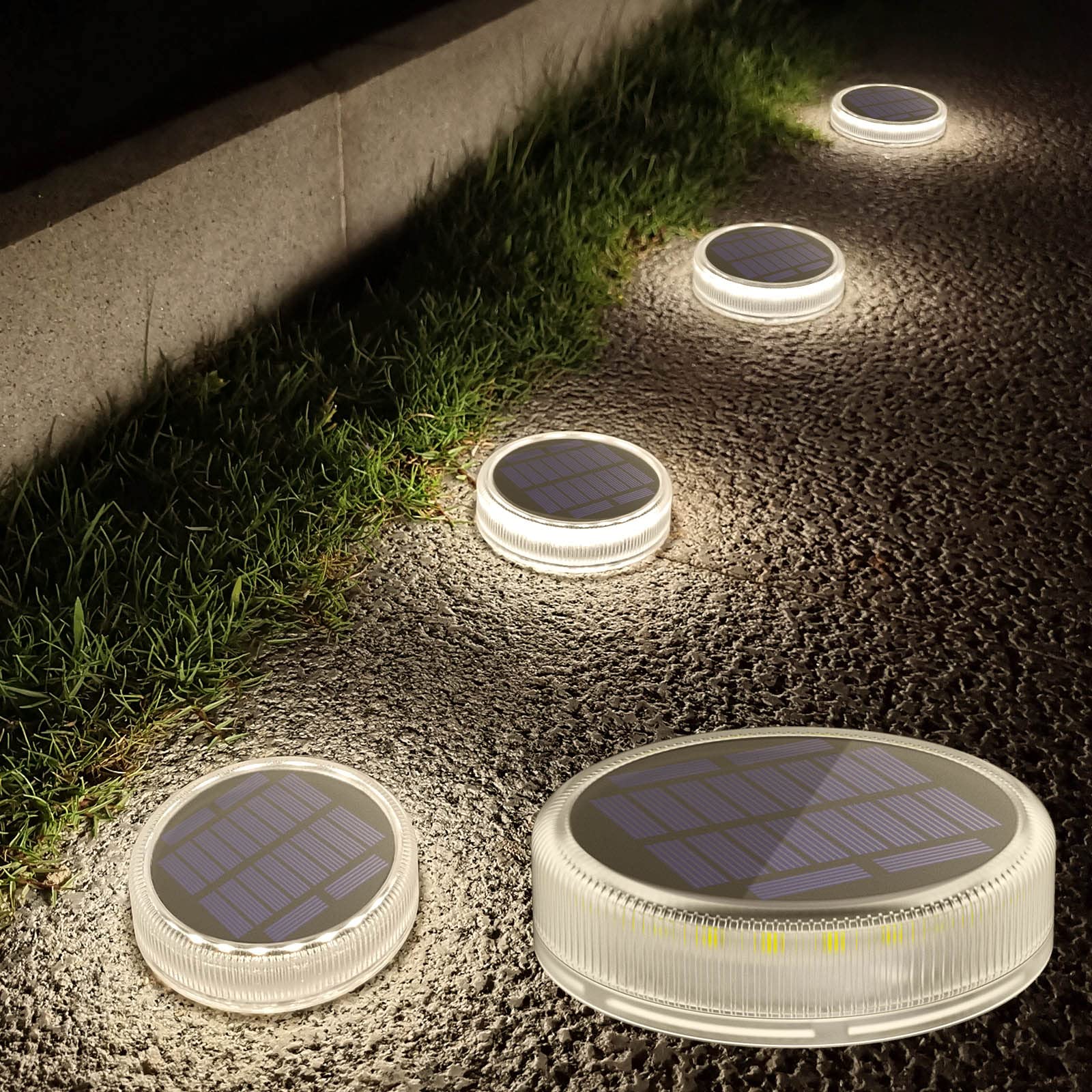 Lacasa Solar Deck Lights, Waterproof LED Step Lights, Round, 4000K Neutral White, Model C78, 4 Pack