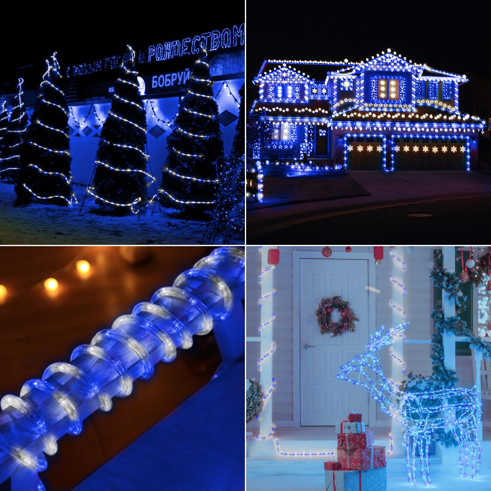 150Ft Led Rope Lights Outdoor  1080 Led Connectable And Flexible Tube Lights With 8 Modes  Waterproof Led Rope Lighting For Garden Patio Bedroom Party Pool Indoor Outdoor Christmas Decor (White&Blue)