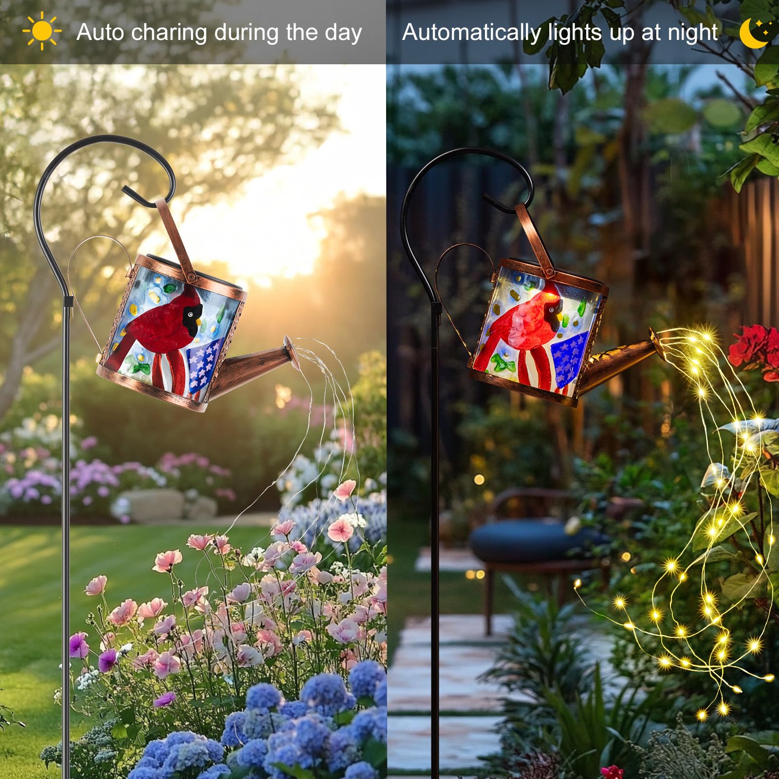 Larekook Solar Outdoor Watering Can Lights Decorative Path Lights, Metal Glass Solar Garden Light Outdoor Waterfall Decor Orname