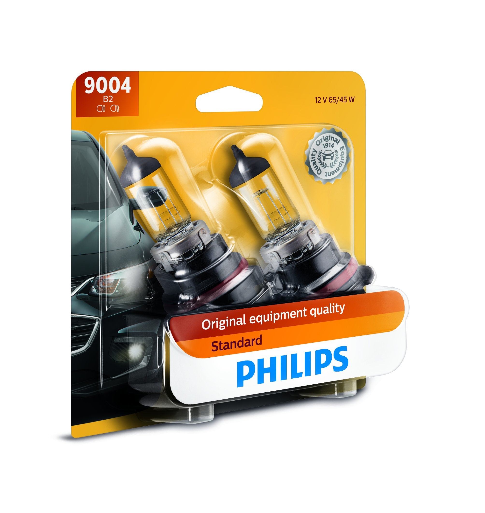 Philips 9004 Halogen Headlight Bulb, 2 Pack, Clear, Standard Replacement
