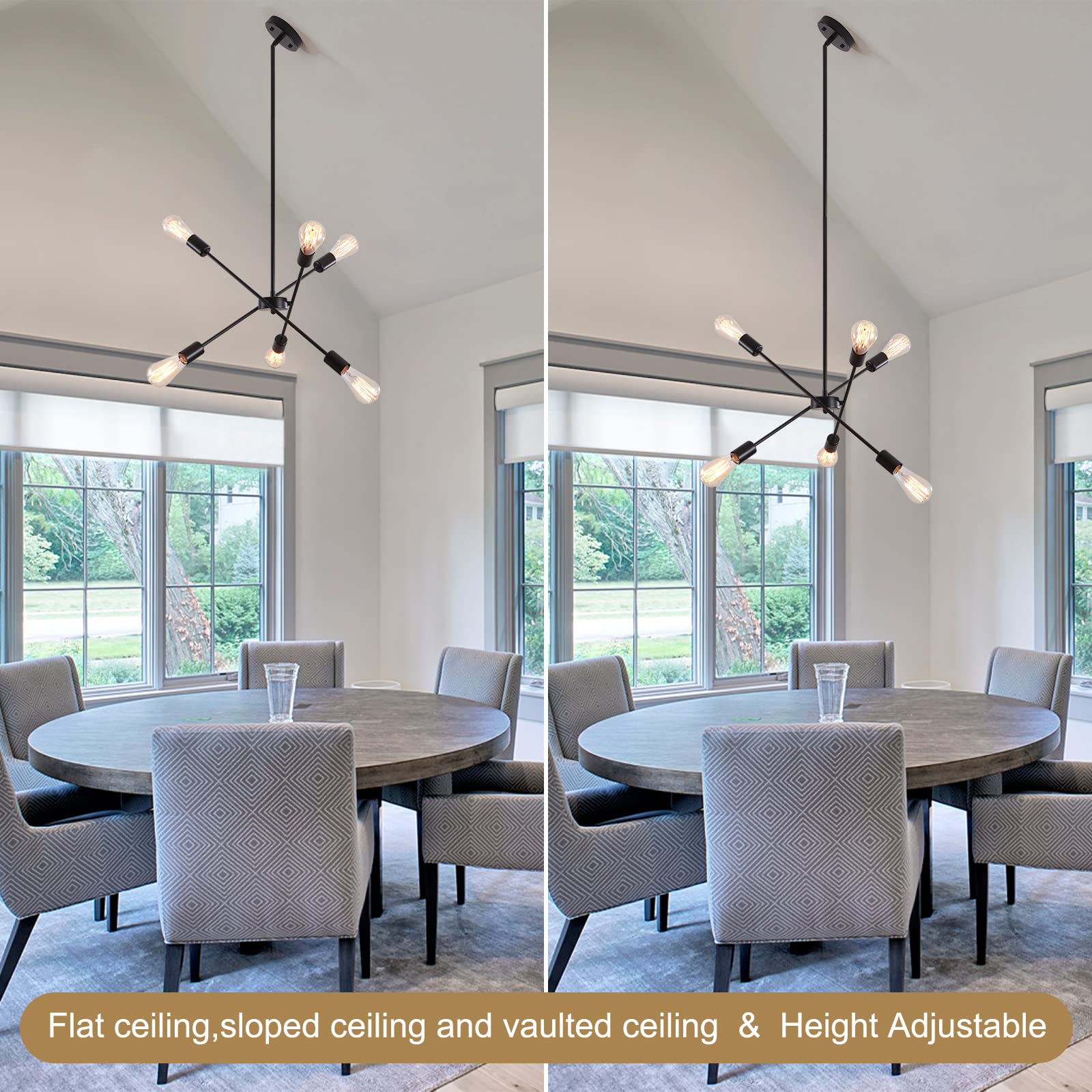 Generies Black Sputnik Chandelier 6 Lights,Modern Industrial Ceiling Light,Mid Century Vintage Contemporary Pendant Dining Room
