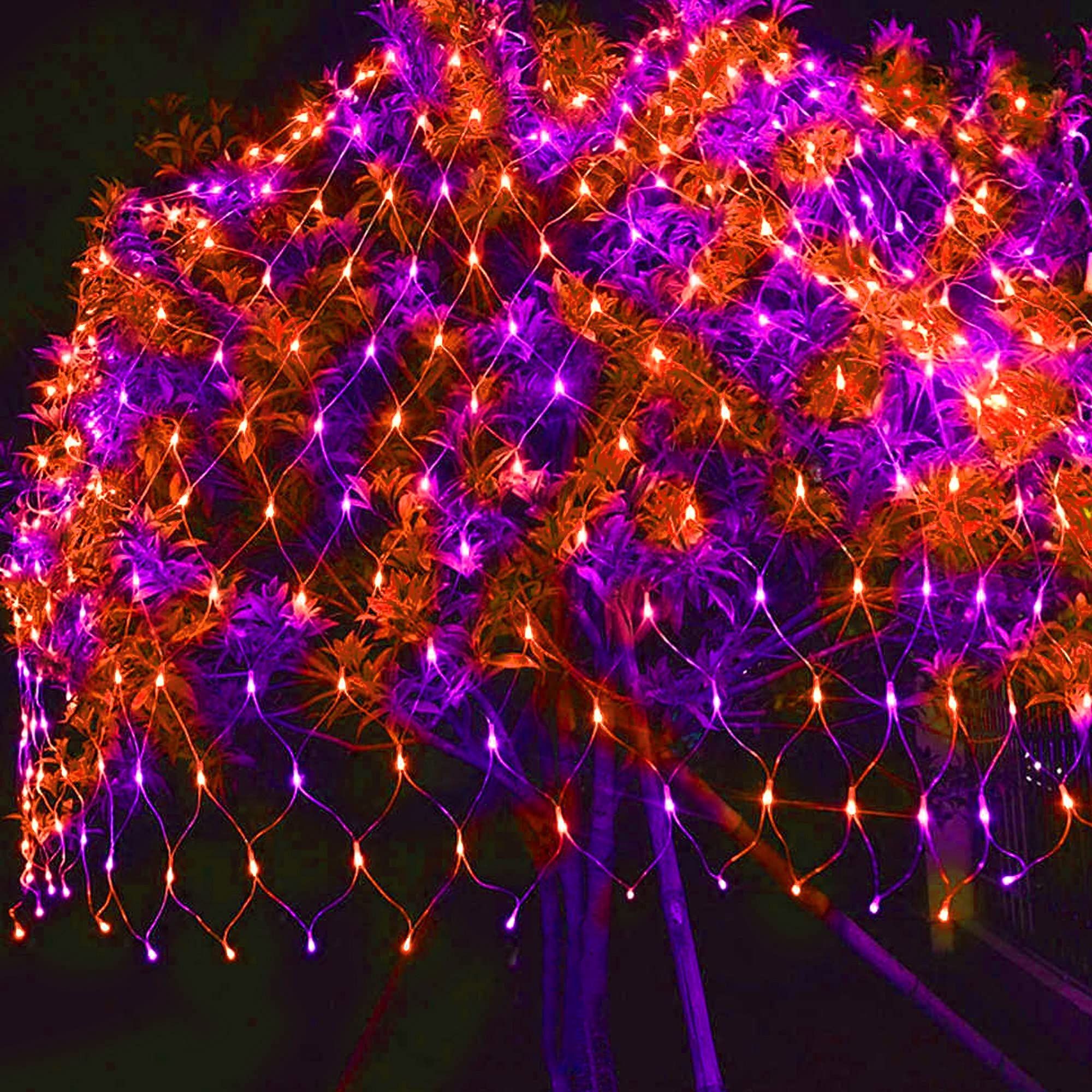 FUNPENY Halloween LED Net Lights, 200 Lights, 9.8ft x 6.6ft, 8 Modes, Waterproof, Orange & Purple