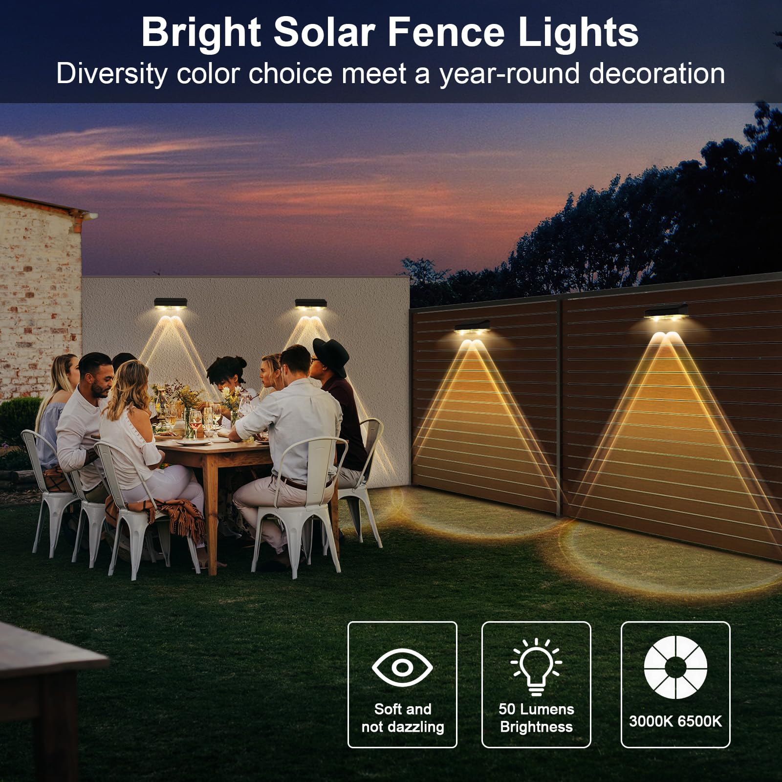 Lightkeeys Solar Fence Lights 8 Pack - Warm White, Cool White & RGB Color Changing, IP65 Waterproof LED Spot Lights for Outdoor Use