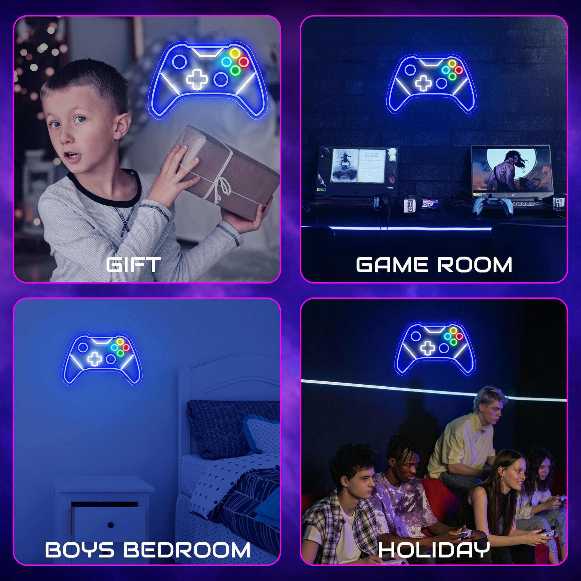 CULOIS Gamer Neon Sign, USB Powered LED, Acrylic, 16x10.5 inch, Blue/White for Game Room Decor