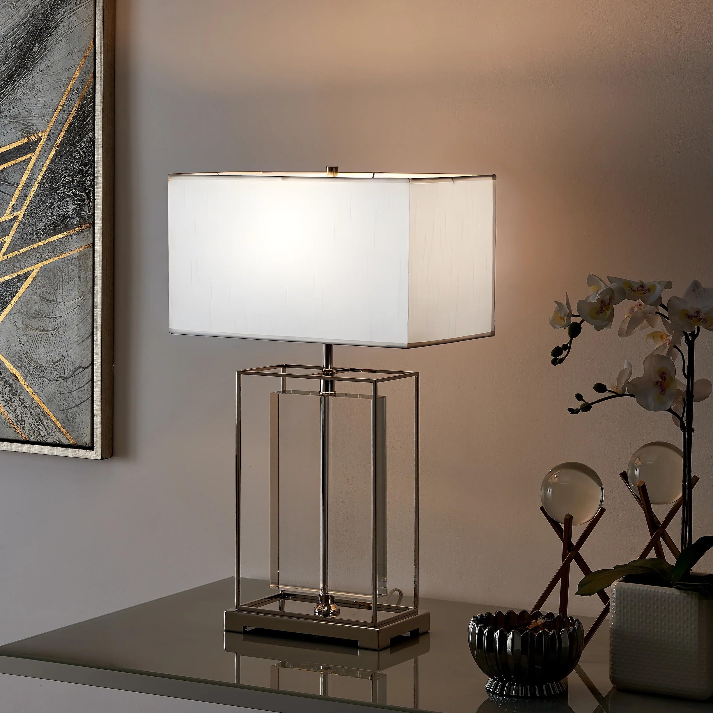 Finesse Decor Table Lamp - Dimmable Clear Metal with Silver Finish - Model TL-1185