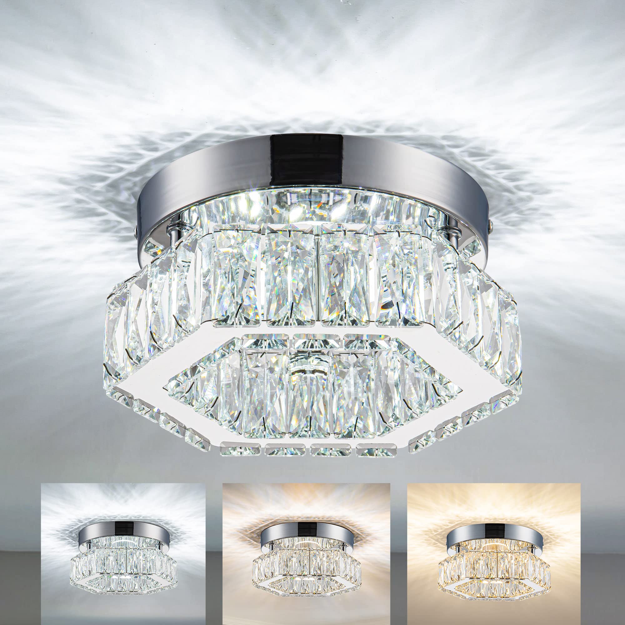 Homlaiting Led Mini Chandeliers With Crystals - Adjustable 3-Light Fixtures For Hallway & Bedroom