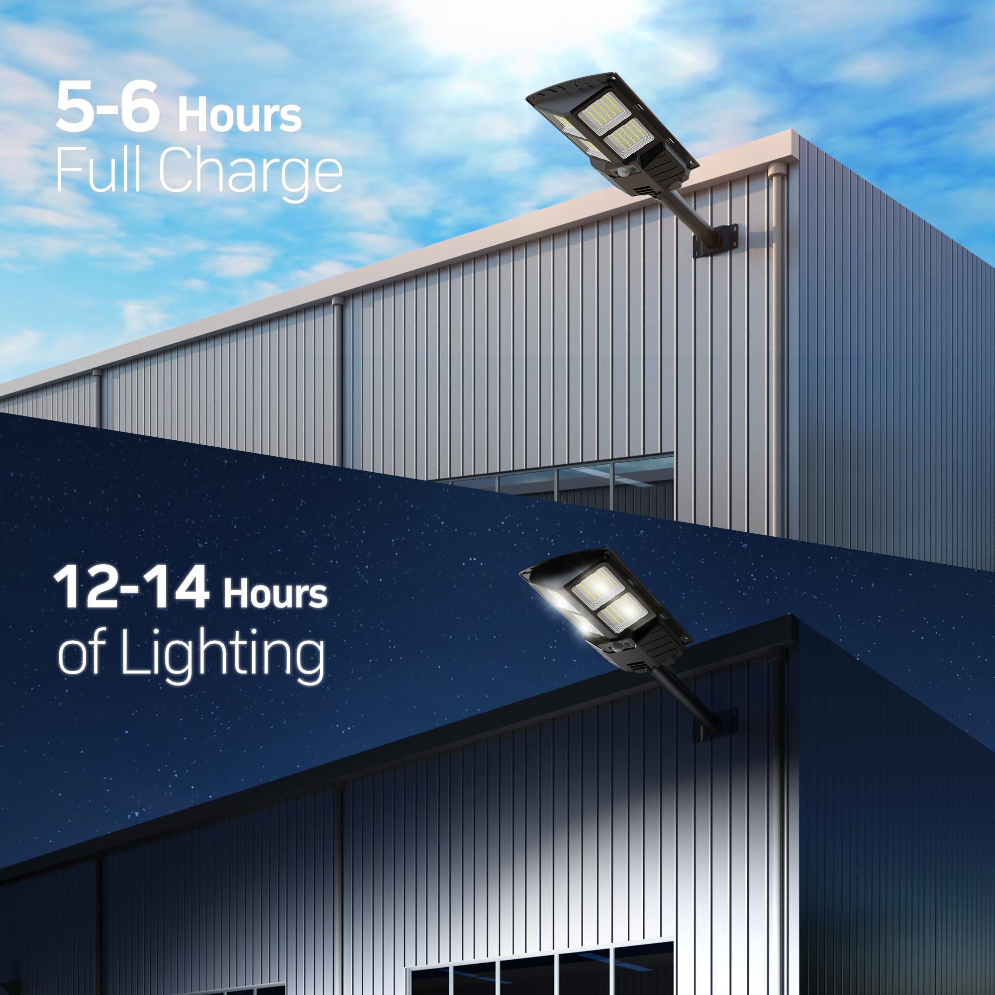 RKLAMPTECH Solar Street Light, 6500K Dusk to Dawn, IP66 Waterproof, Motion Sensor, 400W, Black, Model RK-parent-0310, 1 Pack