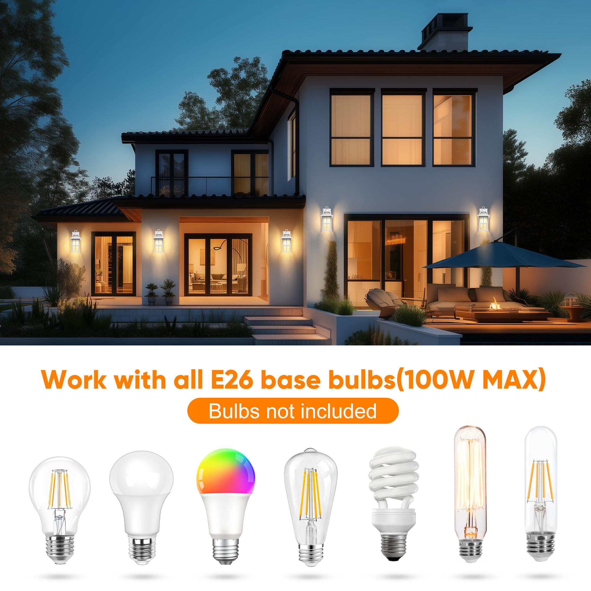Wihtu Outdoor Wall Lantern, White Porch Lights With Glass Shade, Waterproof Wall Sconce Light, Fixtures Exterior Wall Lighting,