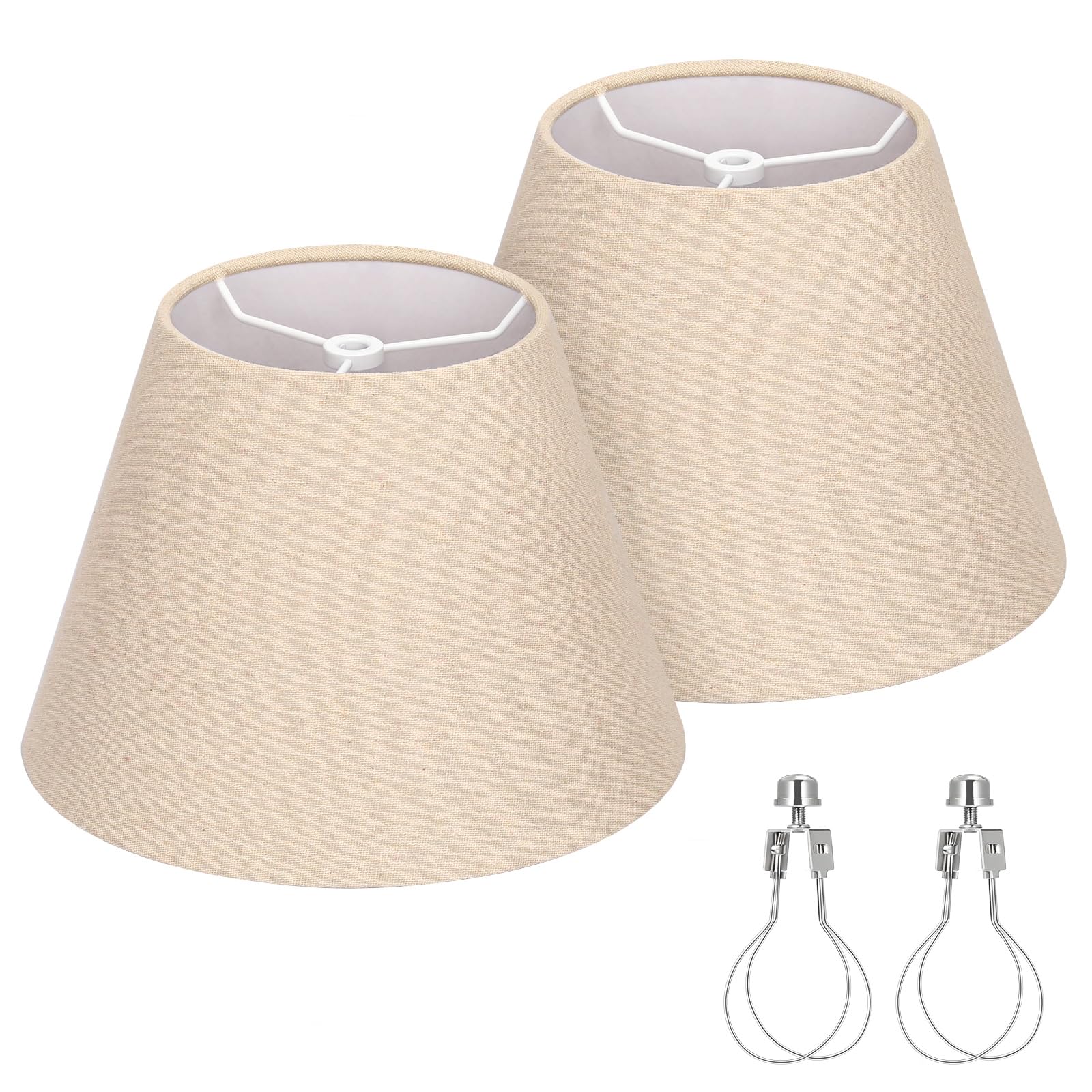 Seaside Village Small Lamp Shades Set of 2, Brown Burlap, 5.5in Top x 10in Bottom x 6.6in High, Fabric, PVC, Metal