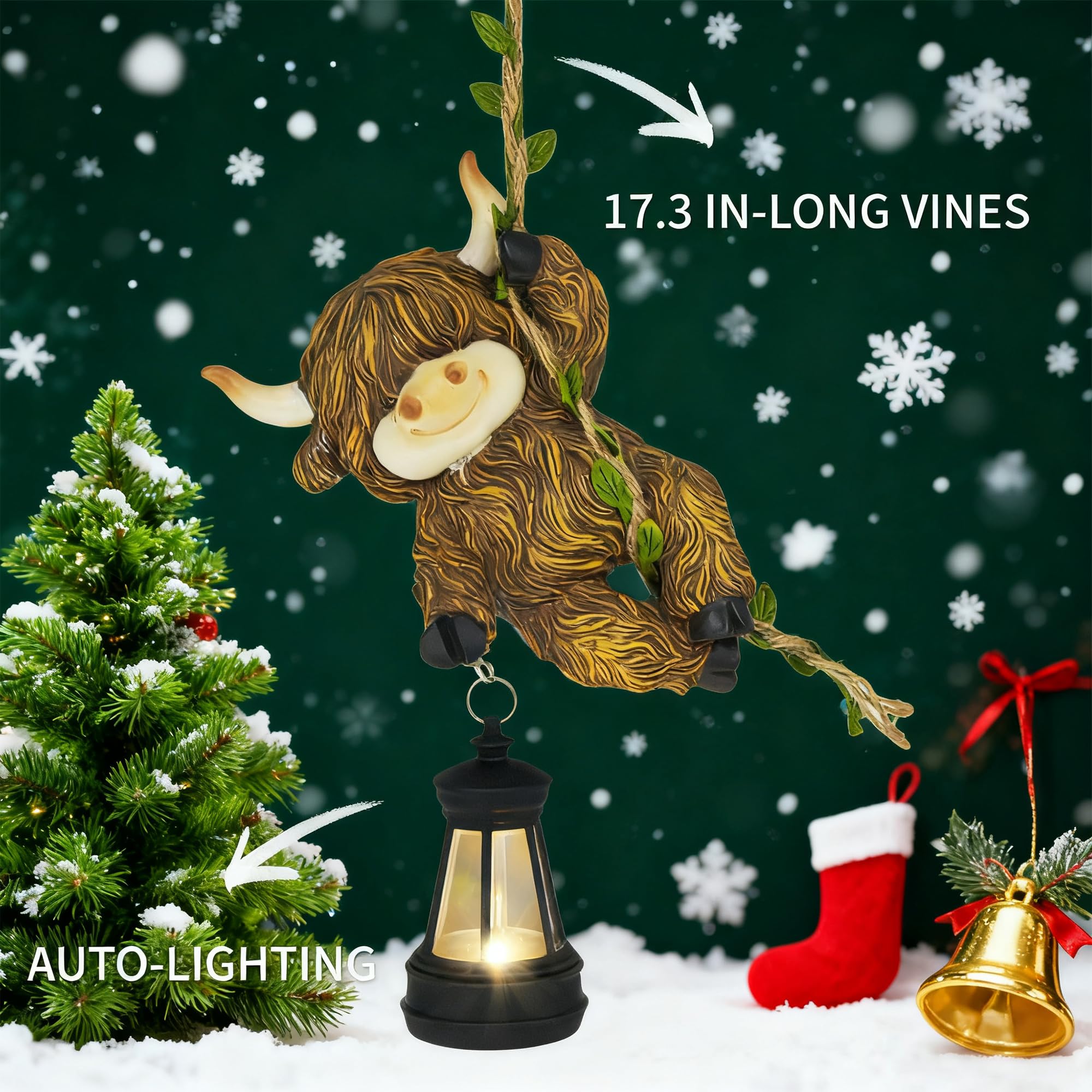 Cffownug Hanging Christmas Highland Cow Decor: Garden Cow Statues With Solar Lantern Tree Decorations For Outdoor Yard Lawn Patio Porch Ideal Gardening Gifts For Mom Grandma Women