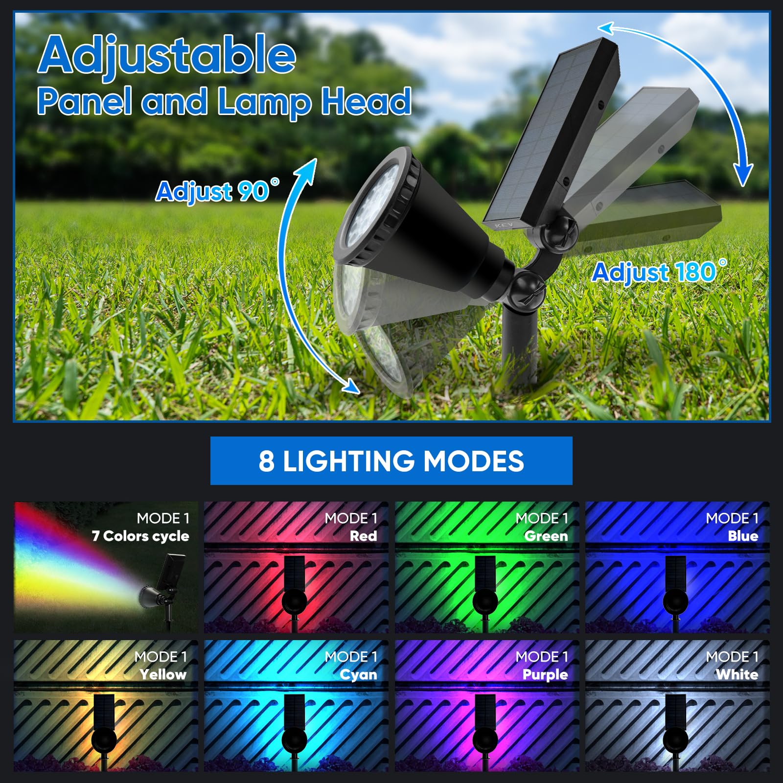Kev Solar Spot Lights Outdoor,18 Leds Solar Flood Lights With 8 Modes &Colored Adjustable &Ipx65 Waterproof,Halloween Solar Spotlight For Driveway/Backyard/Landscape/Tree/Garage(Multicolor,2 Pack)