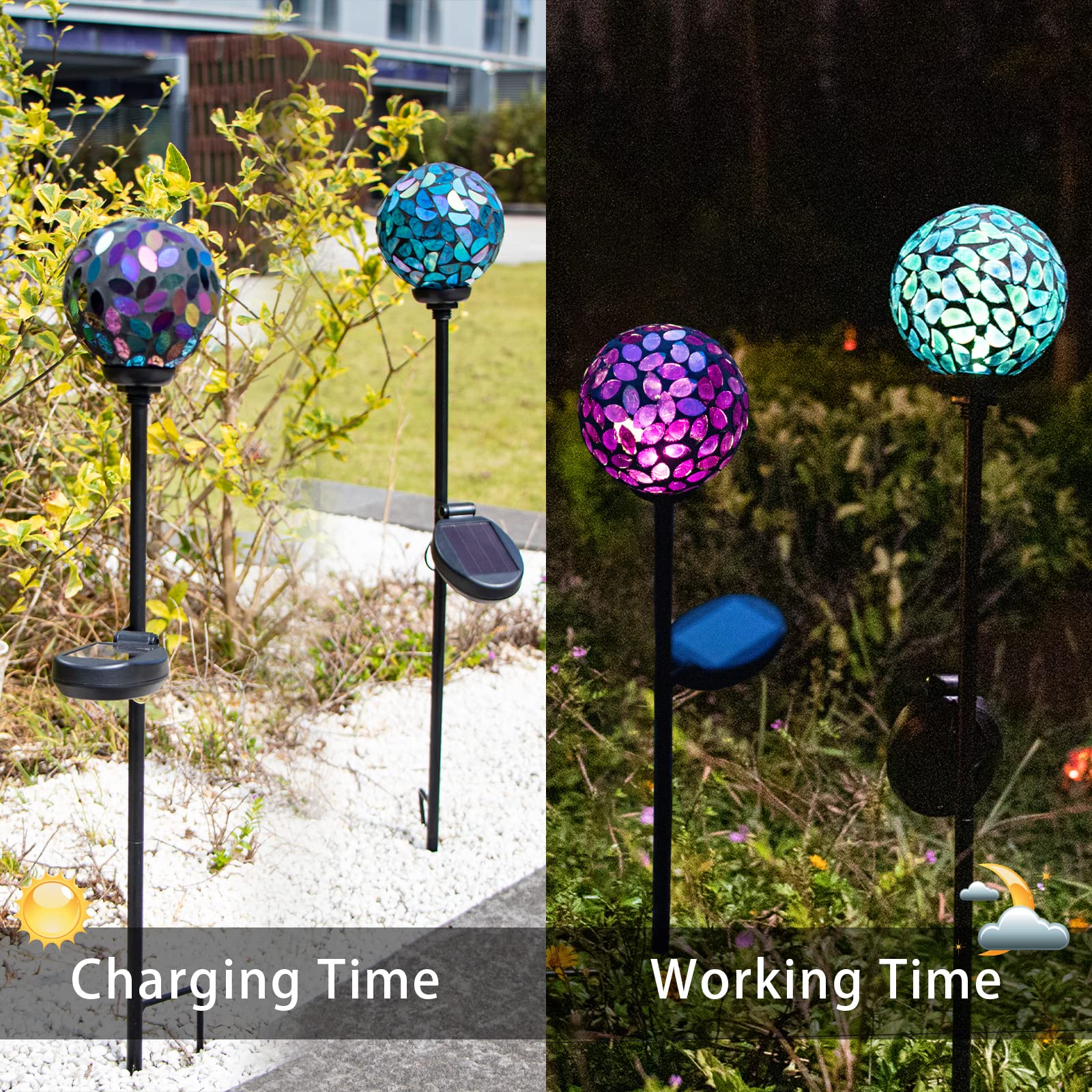 Vcuteka Mosaic Solar Garden Lights, Waterproof Led Pathway Stake, 2 Pack Blue & Purple