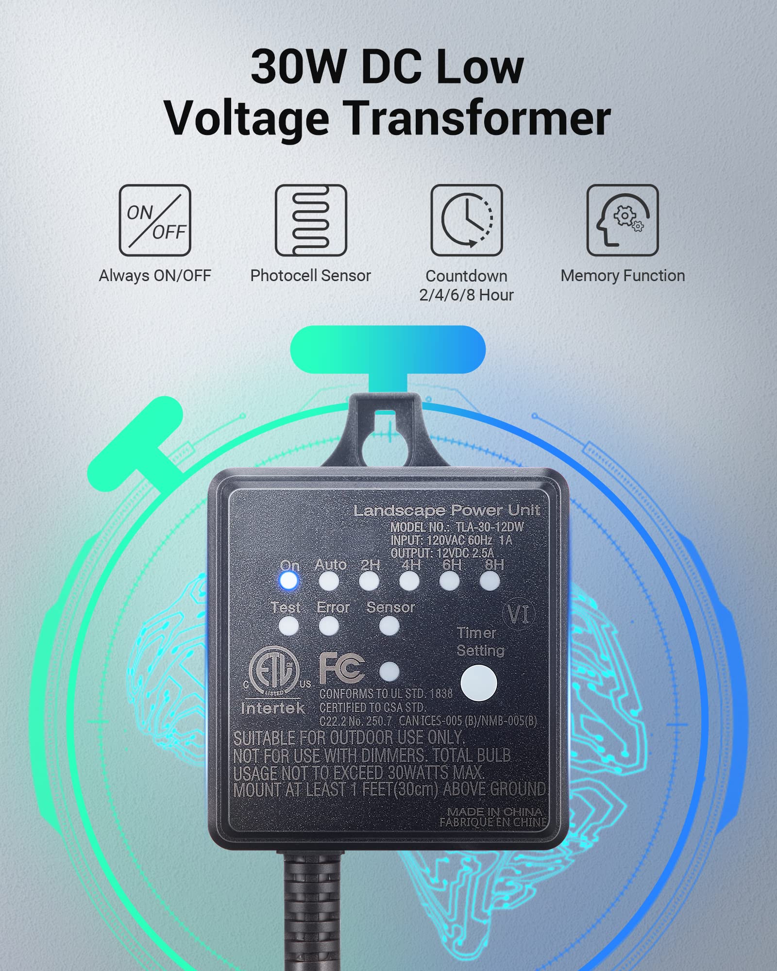 Dewenwils 30W Outdoor Low Voltage Transformer With Timer And Photocell Light Sensor, 120V Ac To 12V Dc, Weatherproof, Specially