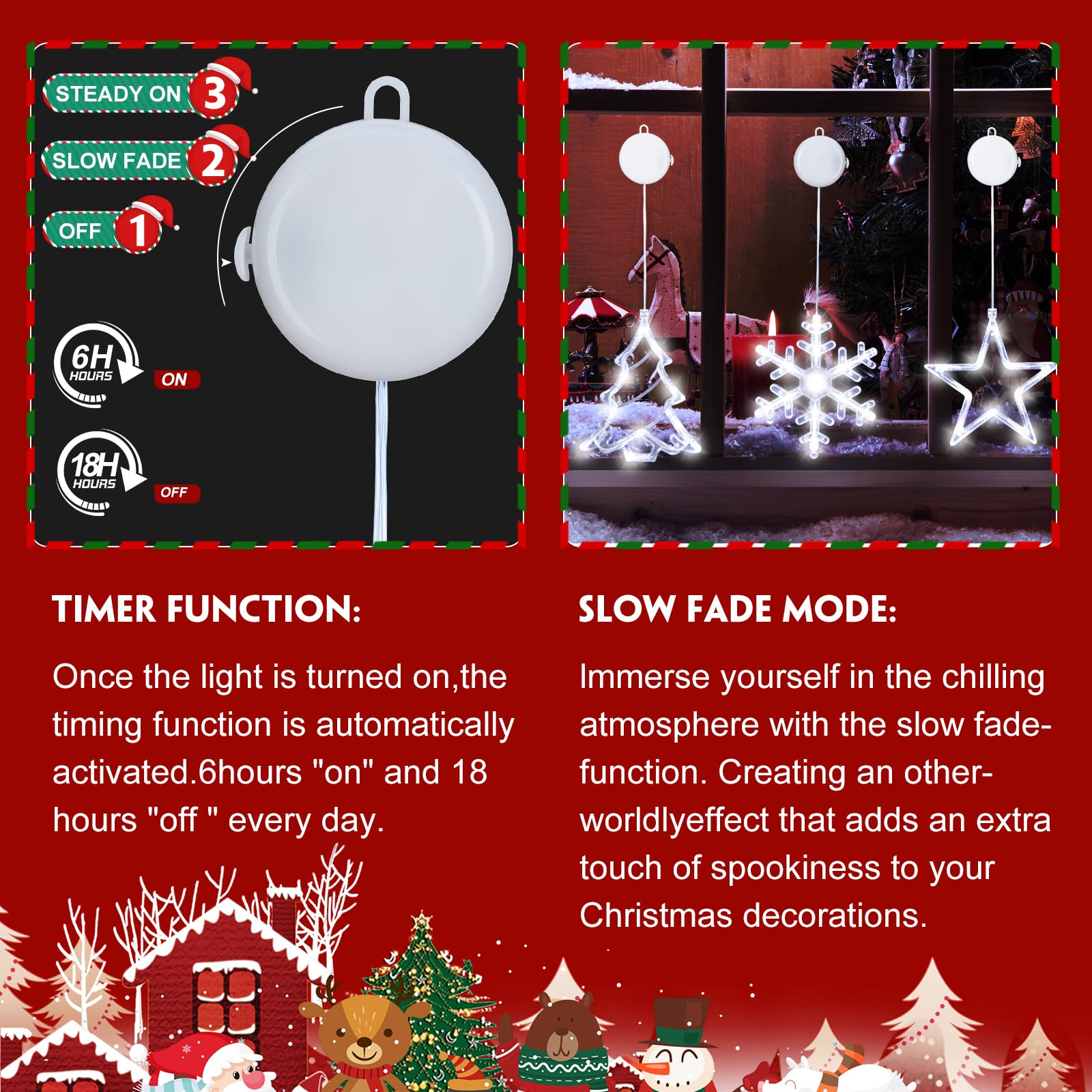 Danli Christmas Decorations 3Pcs Christmas Window Lights Snowflake&Star&Tree Battery Operated Indoor String Lights With Suction Cup For Christmas Window Decorations Fireplace New Year,White